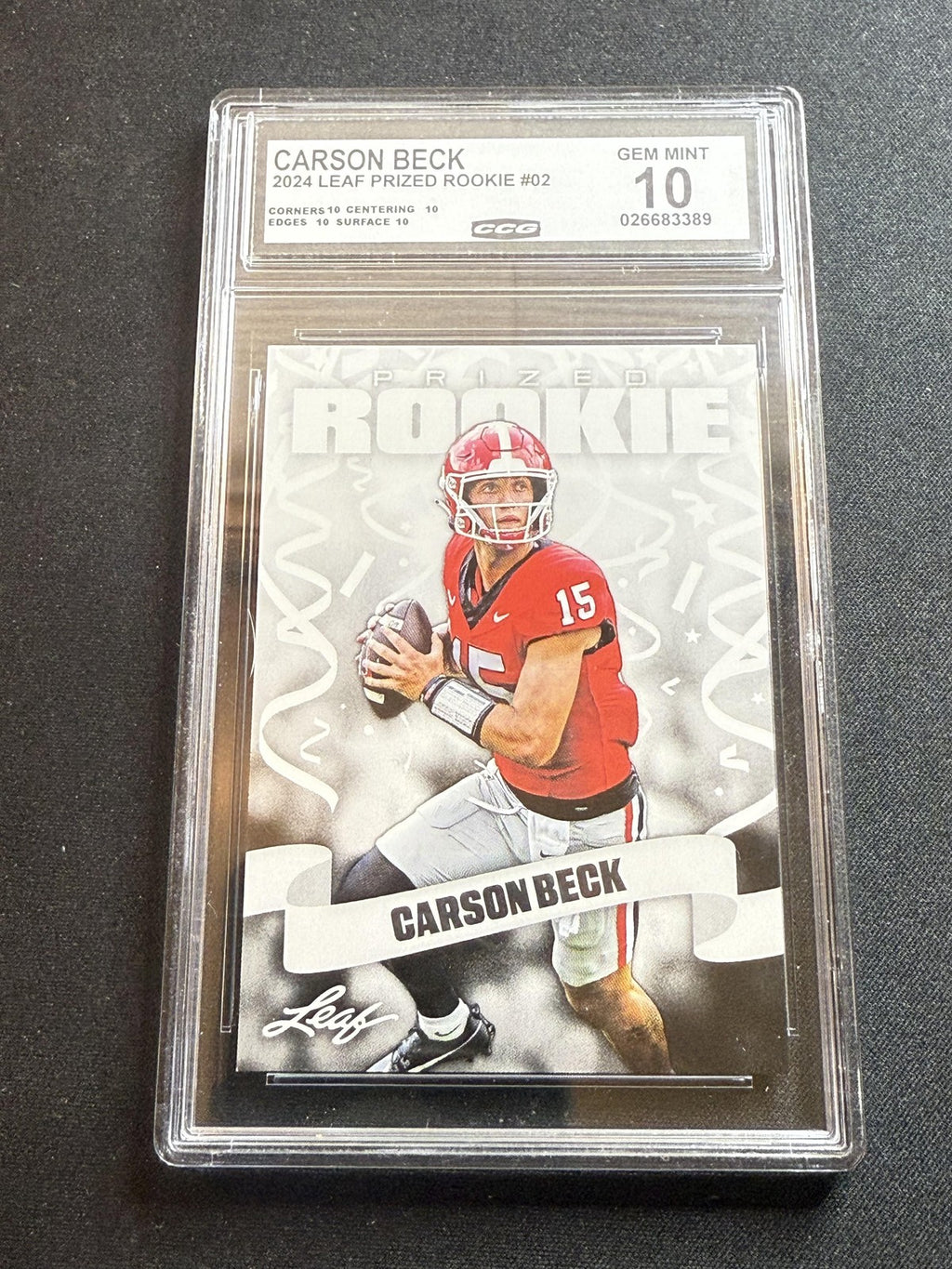 Carson Beck 2024 Leaf Prized Rookie CCG 10 Miami Rookie