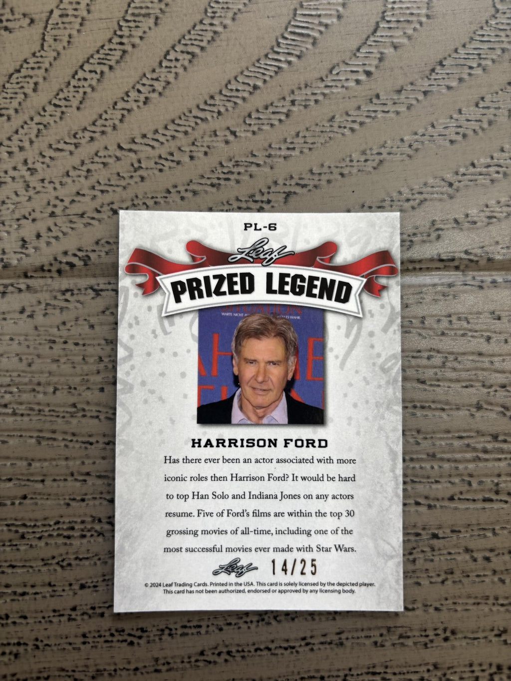 Harrison Ford 2024 Leaf Prized Metal Legend /25 RC