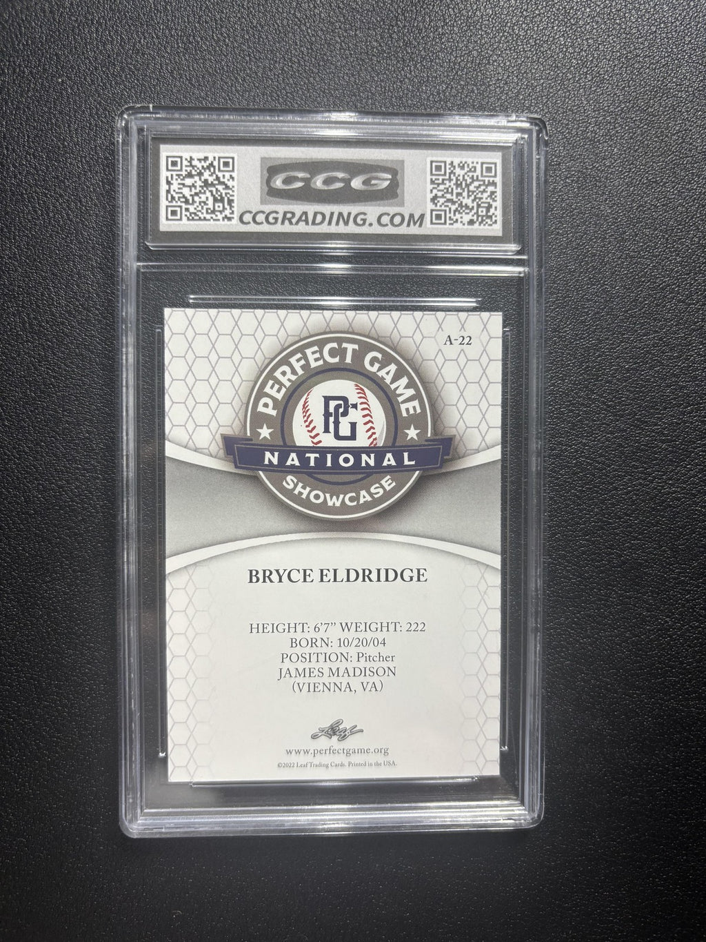 Bryce Eldridge 2022 Leaf Perfect Game CCG 10 RC