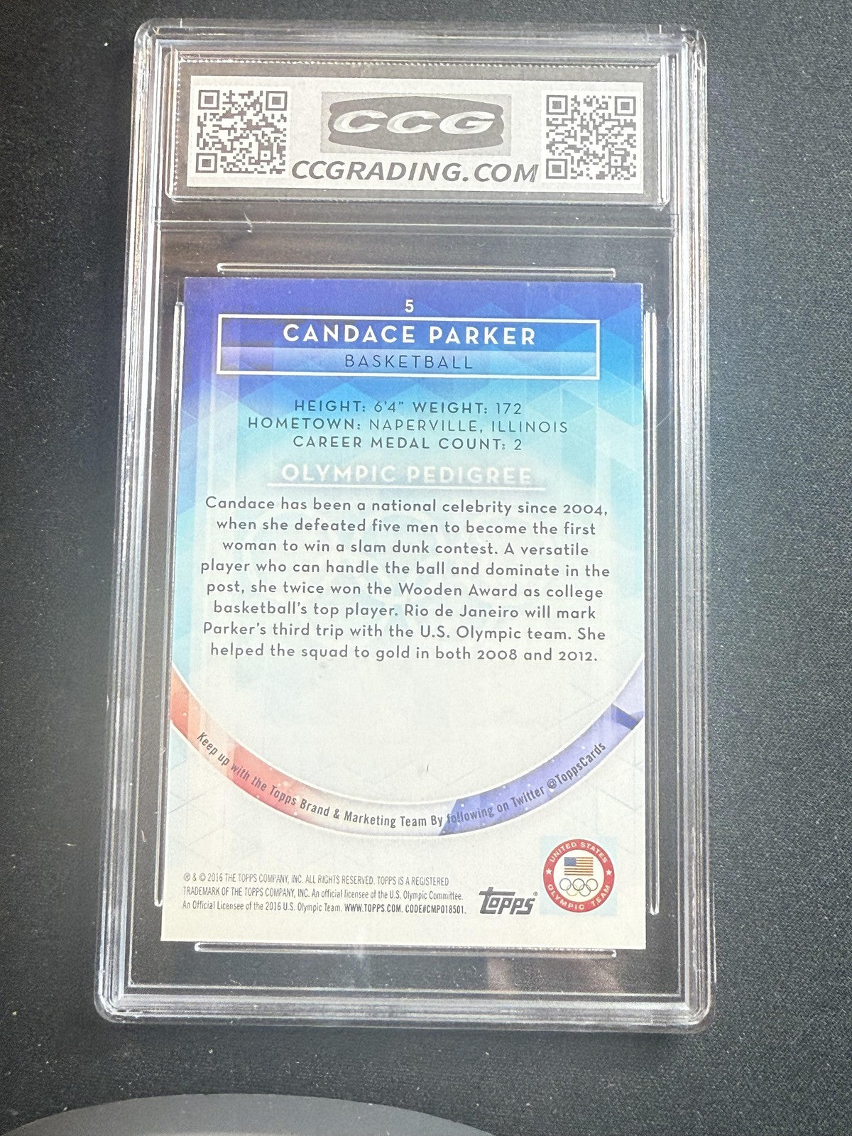 Candace Parker 2016 Topps US Olympic Team CCG 9.5 USA