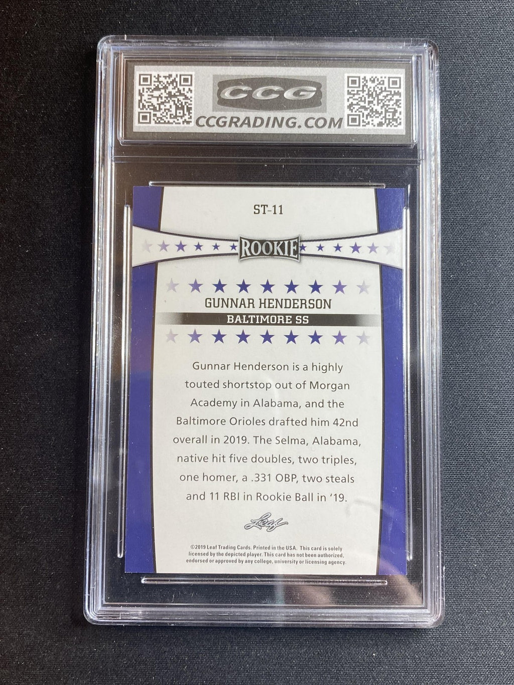Gunnar Henderson 2019 Leaf Rookie & Stars ST11 CCG 10 RC