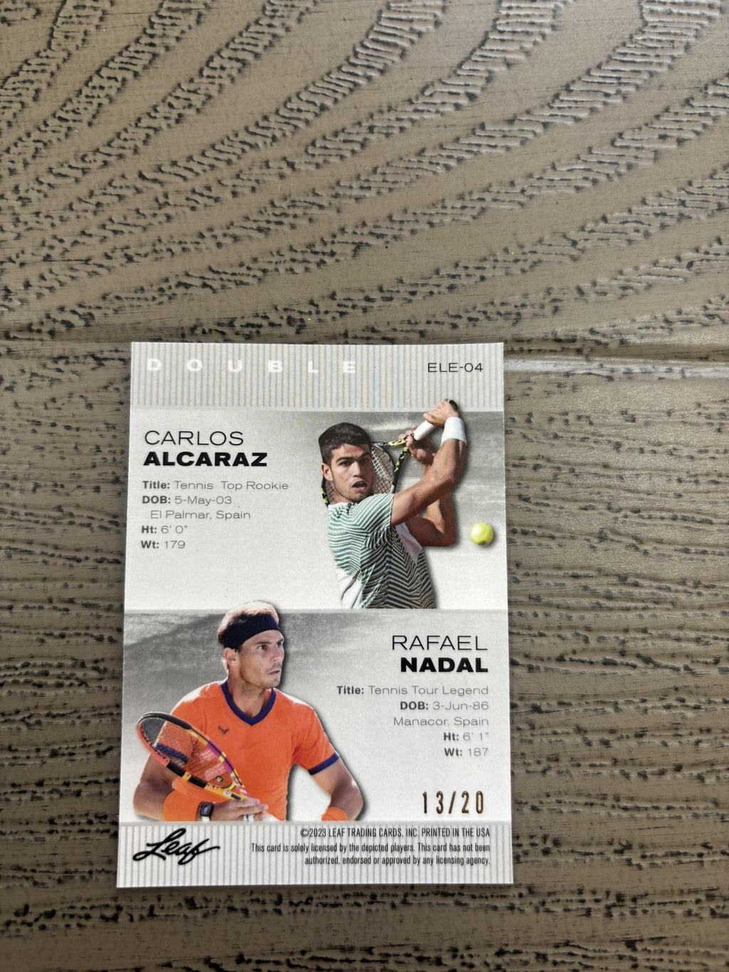 Carlos Alcaraz / Rafael Nadal 2023 Leaf Metal Dual Blue /20 RC