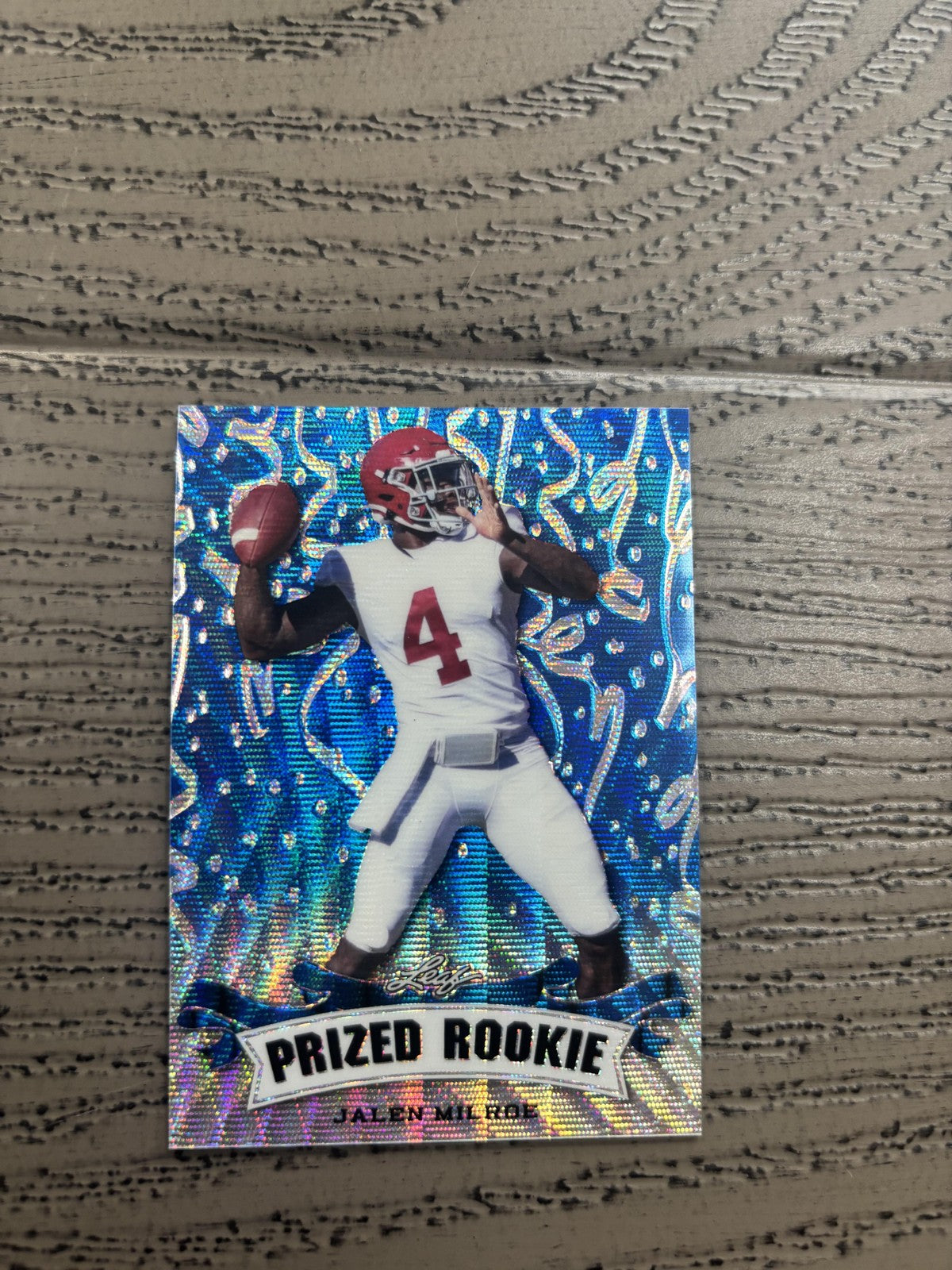 Jalen Milroe 2023 Leaf Prized Metal Rookie Blue /20 RC Seahawks