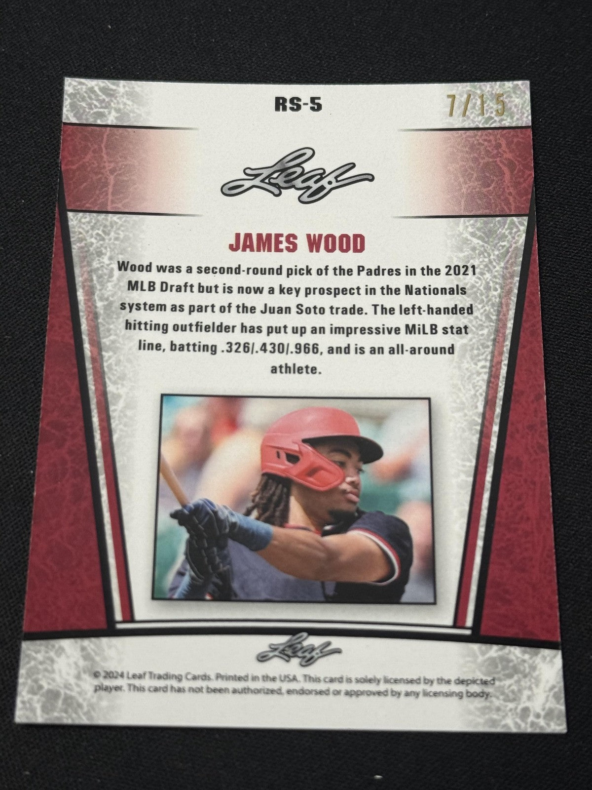 James Wood 2024 Leaf Metal Rookie Purple /15 RC Nationals