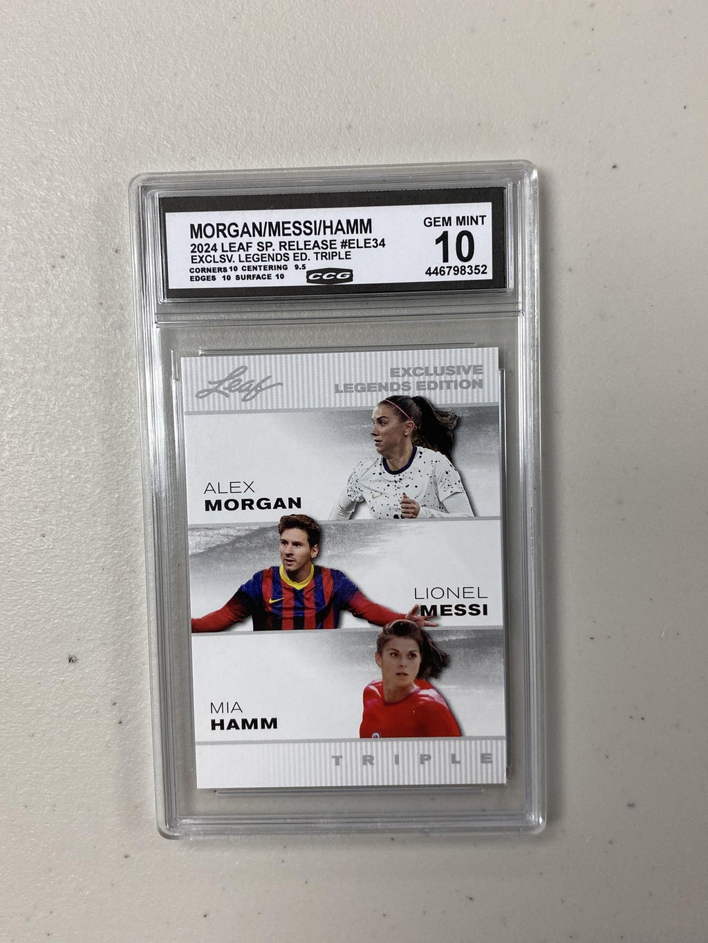Alex Morgan Lionel Messi Mia Hamm 2024 Leaf Trio CCG 10 Rookie