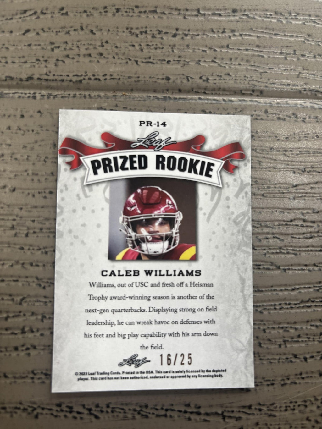 Caleb Williams 2023 Leaf Prized Metal Rookie /25 RC Bears