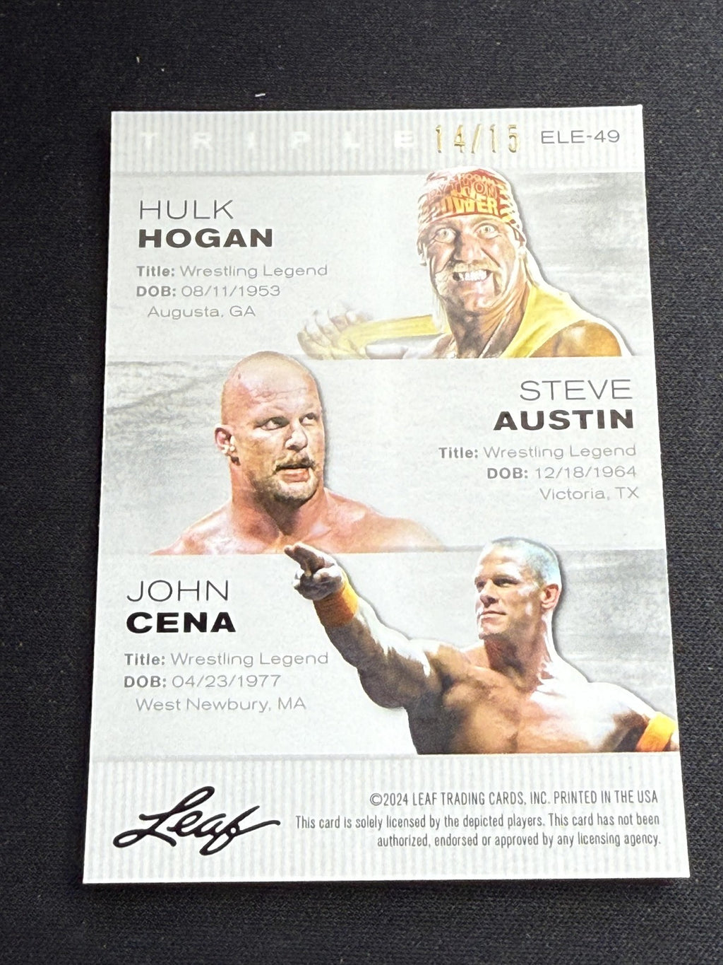 Hogan / Austin / Cena 2024 Leaf Metal Trio Purple /15 RC