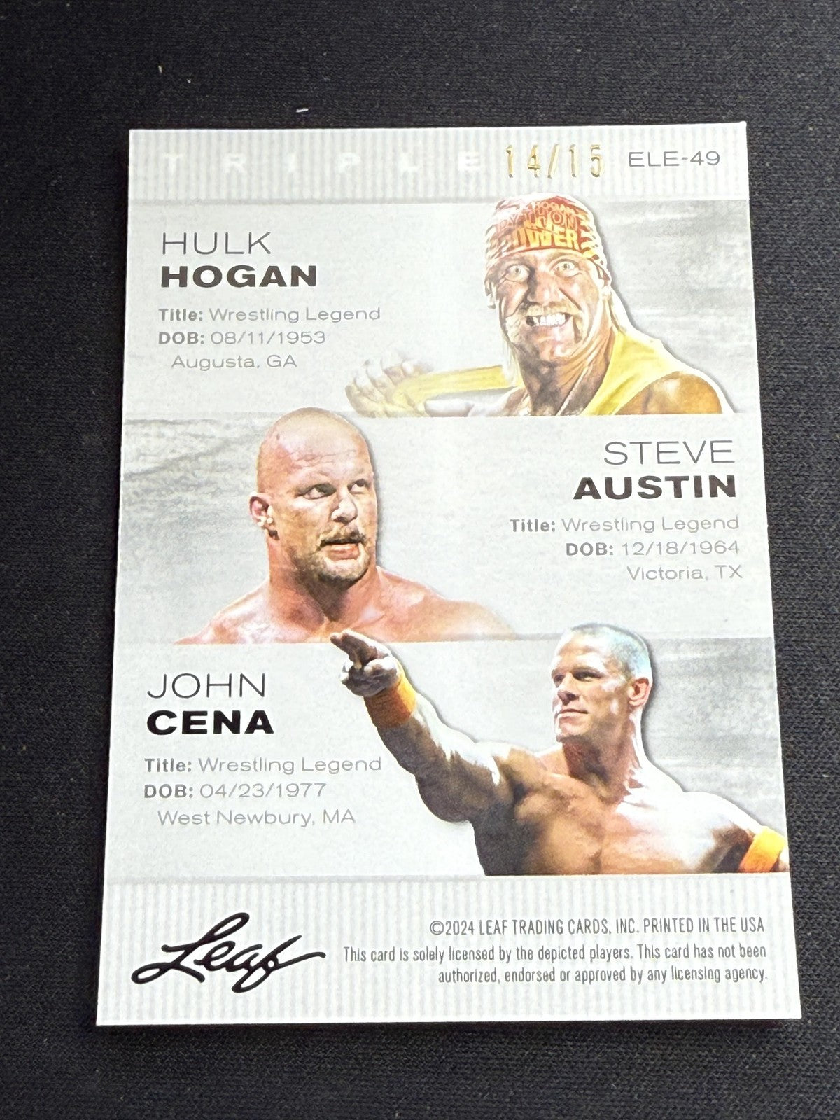 Hogan / Austin / Cena 2024 Leaf Metal Trio Purple /15 RC