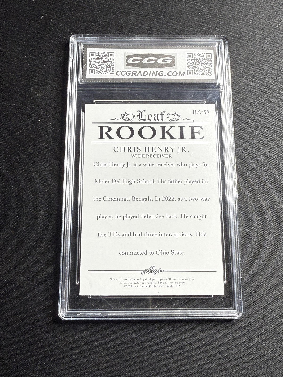 Chris Henry Jr. 2024 Leaf Rookie Achievements CCG 10