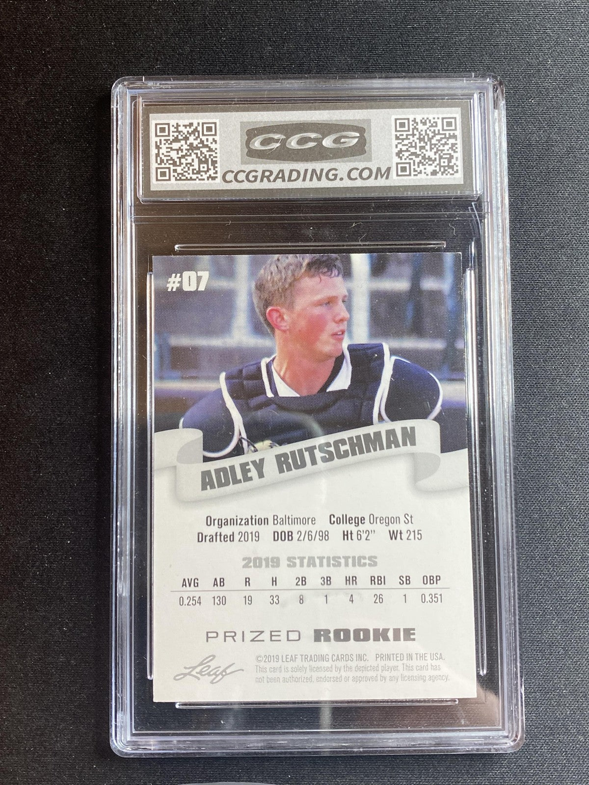 Adley Rutschman 2019 Leaf Prized Rookie 7 CCG 10 RC