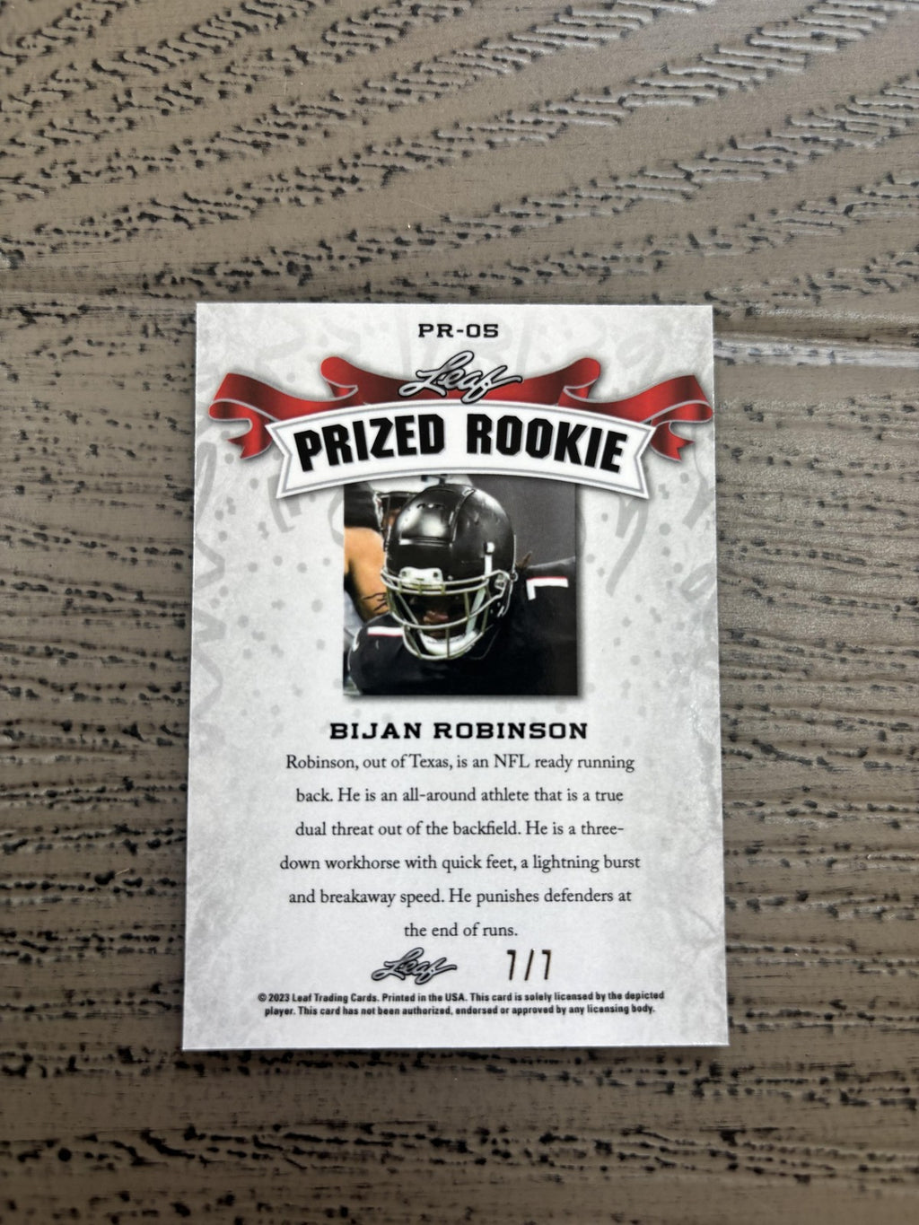 Bijan Robinson 2023 Leaf Prized Metal Rookie Black /7 RC Falcons