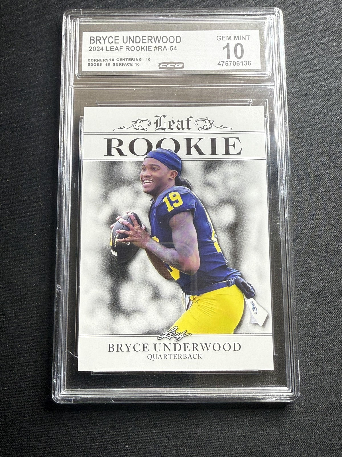 Bryce Underwood 2024 Leaf Rookie Achievement CCG 10 Michigan Rookie