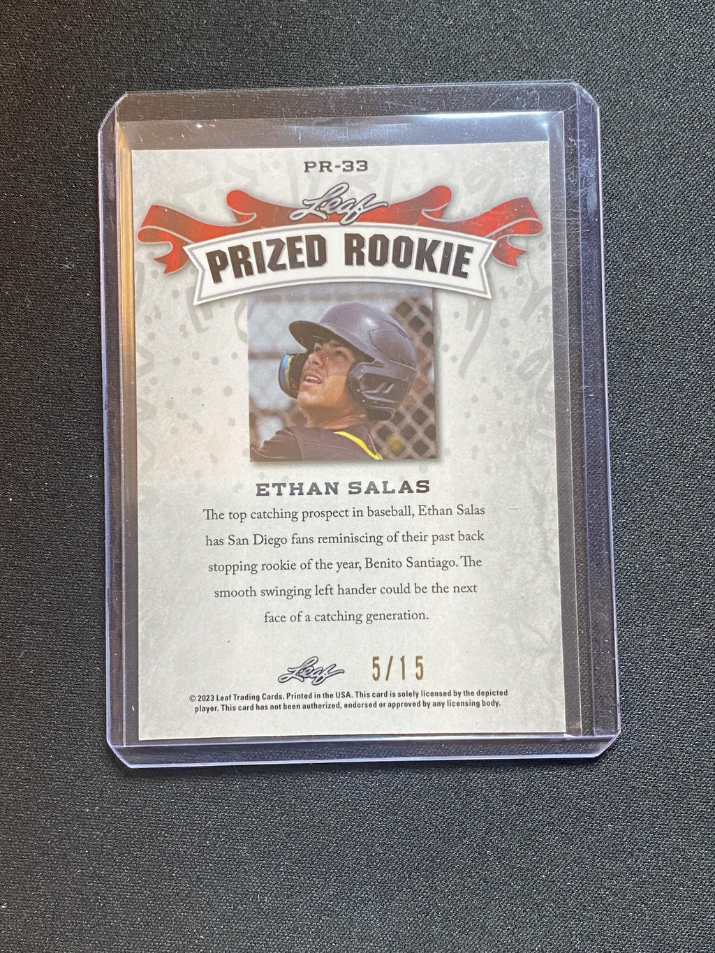 Ethan Salas 2023 Leaf Metal Prized Rookie PR33 Purple /15 RC