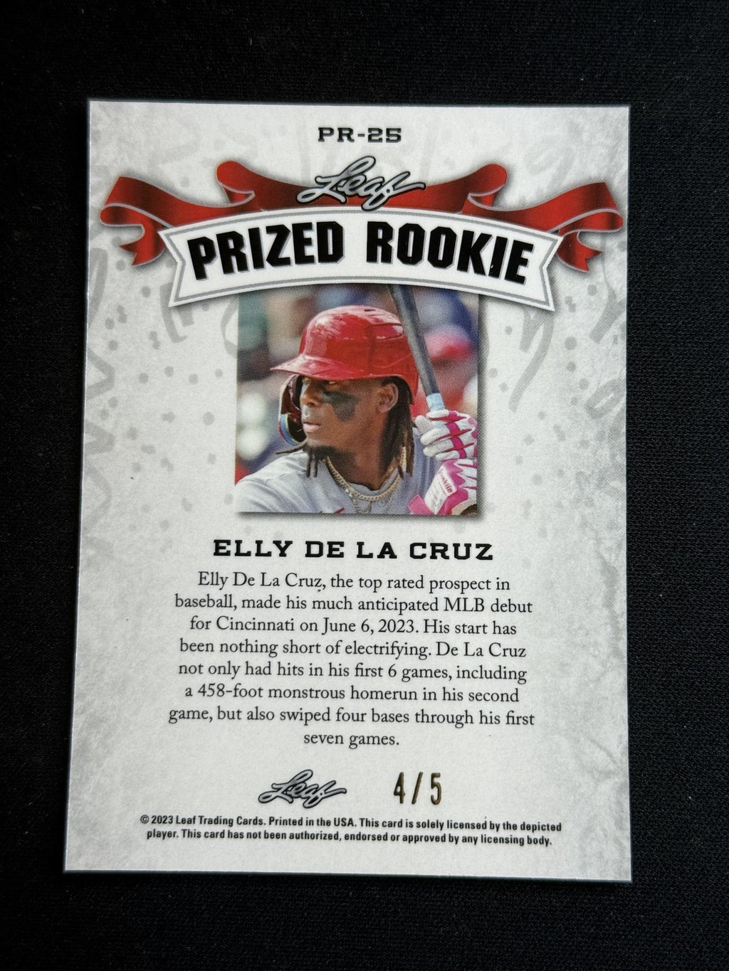 Elly De La Cruz 2023 Leaf Prized Rookie Metal Green /5 RC Reds