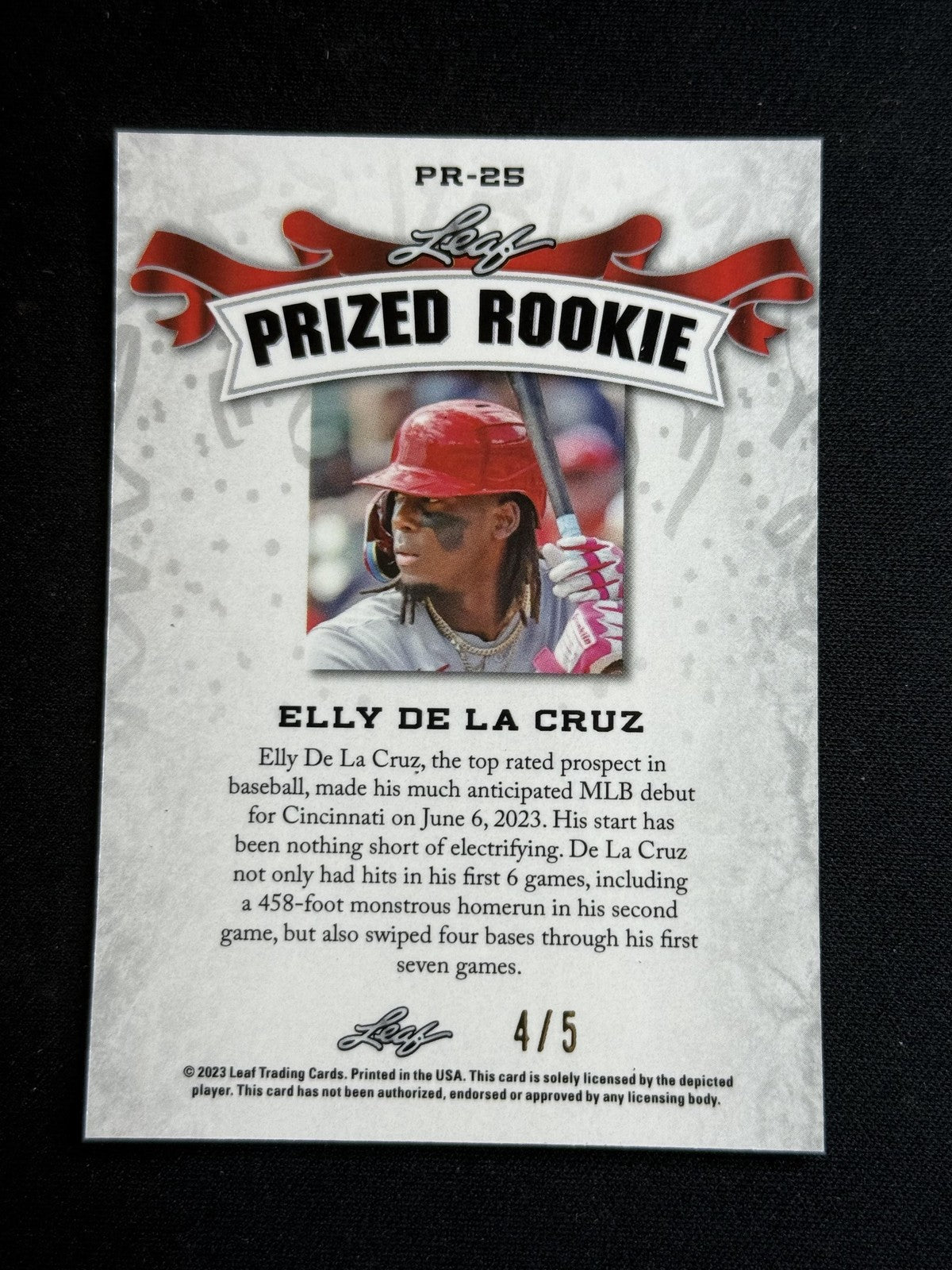 Elly De La Cruz 2023 Leaf Prized Rookie Metal Green /5 RC Reds