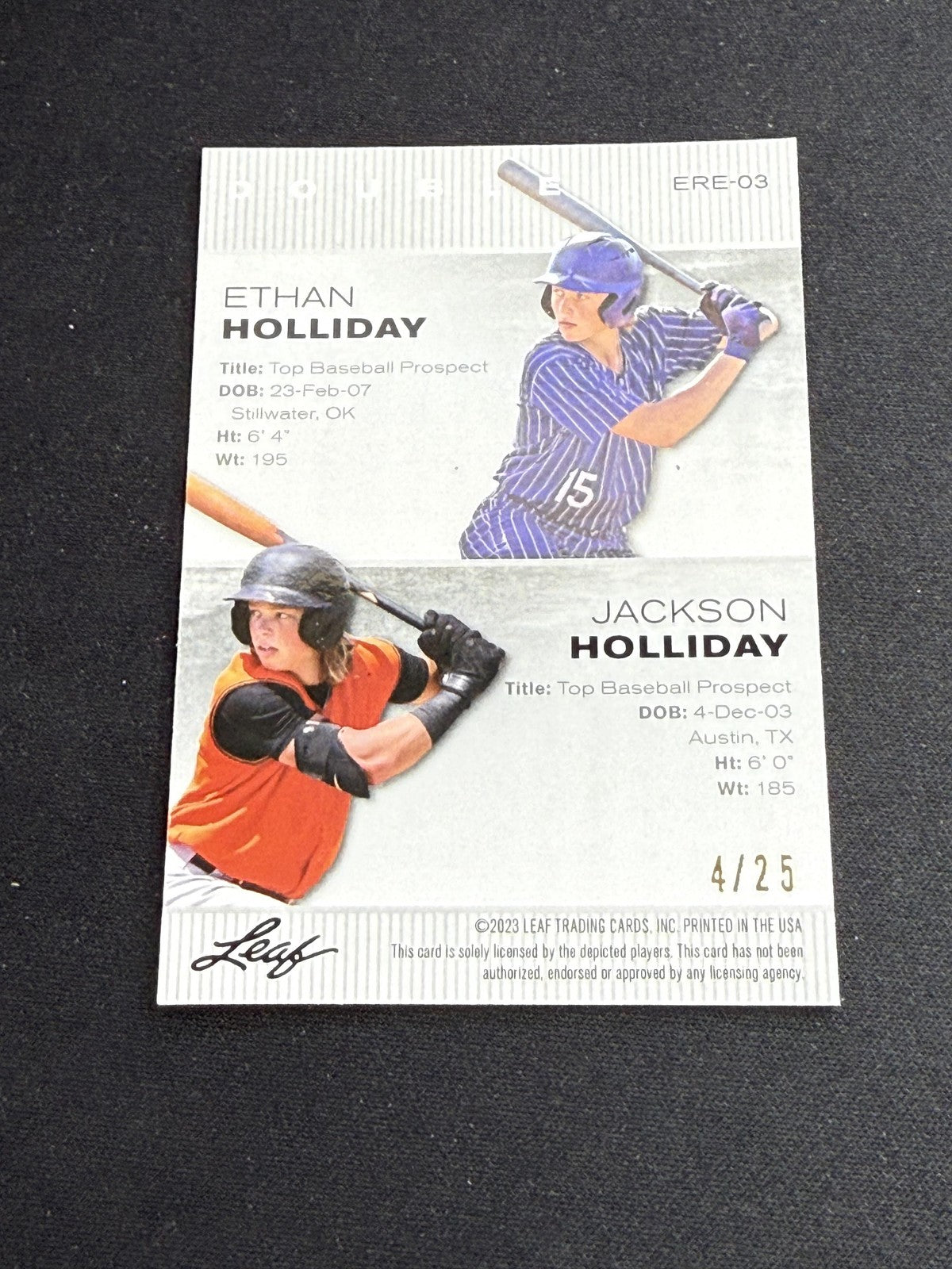 Ethan Holliday / Jackson Holliday 2023 Leaf Metal Dual /25 RC