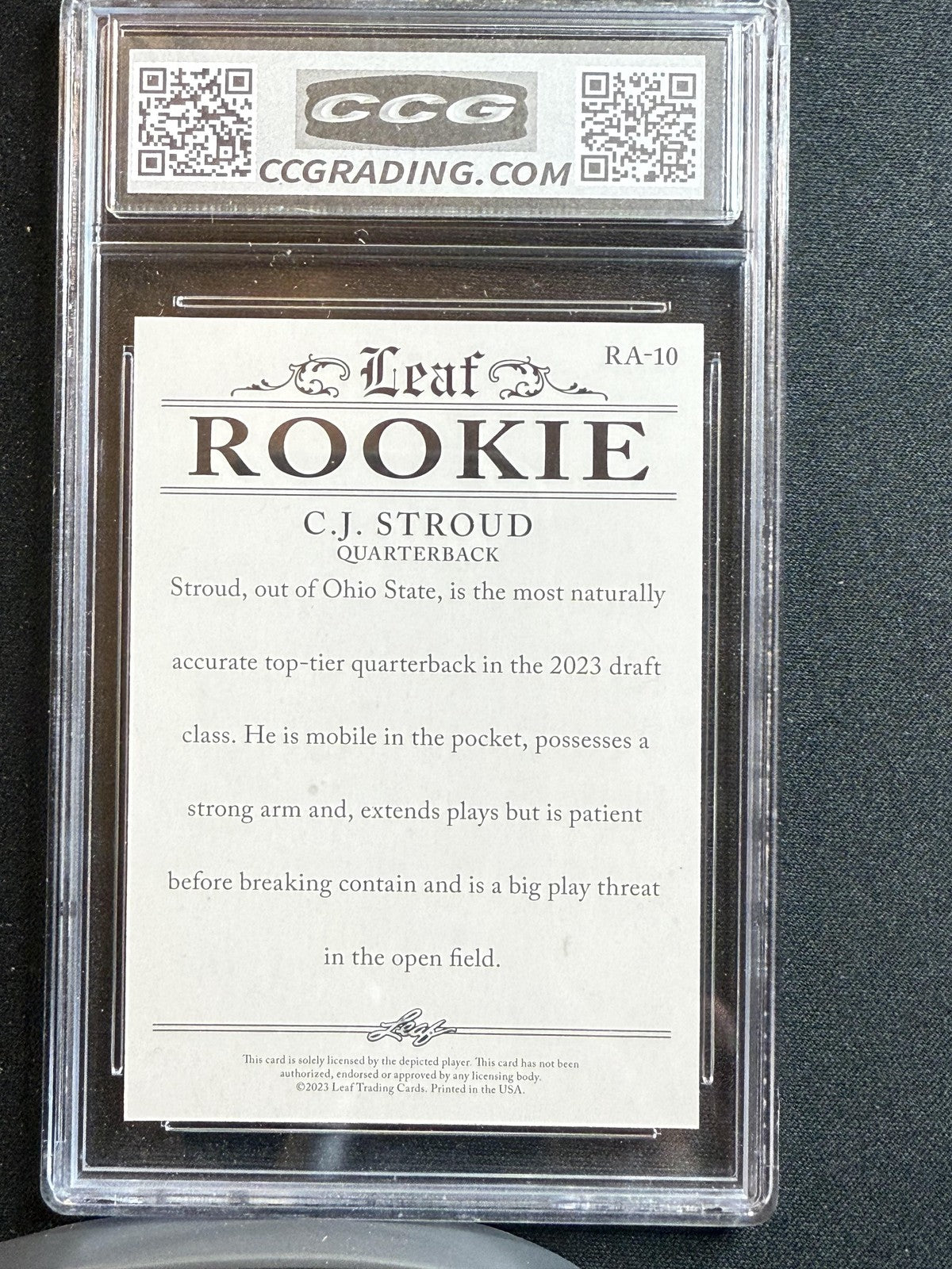 CJ Stroud 2023 Leaf Rookie Achievements CCG 10 RC