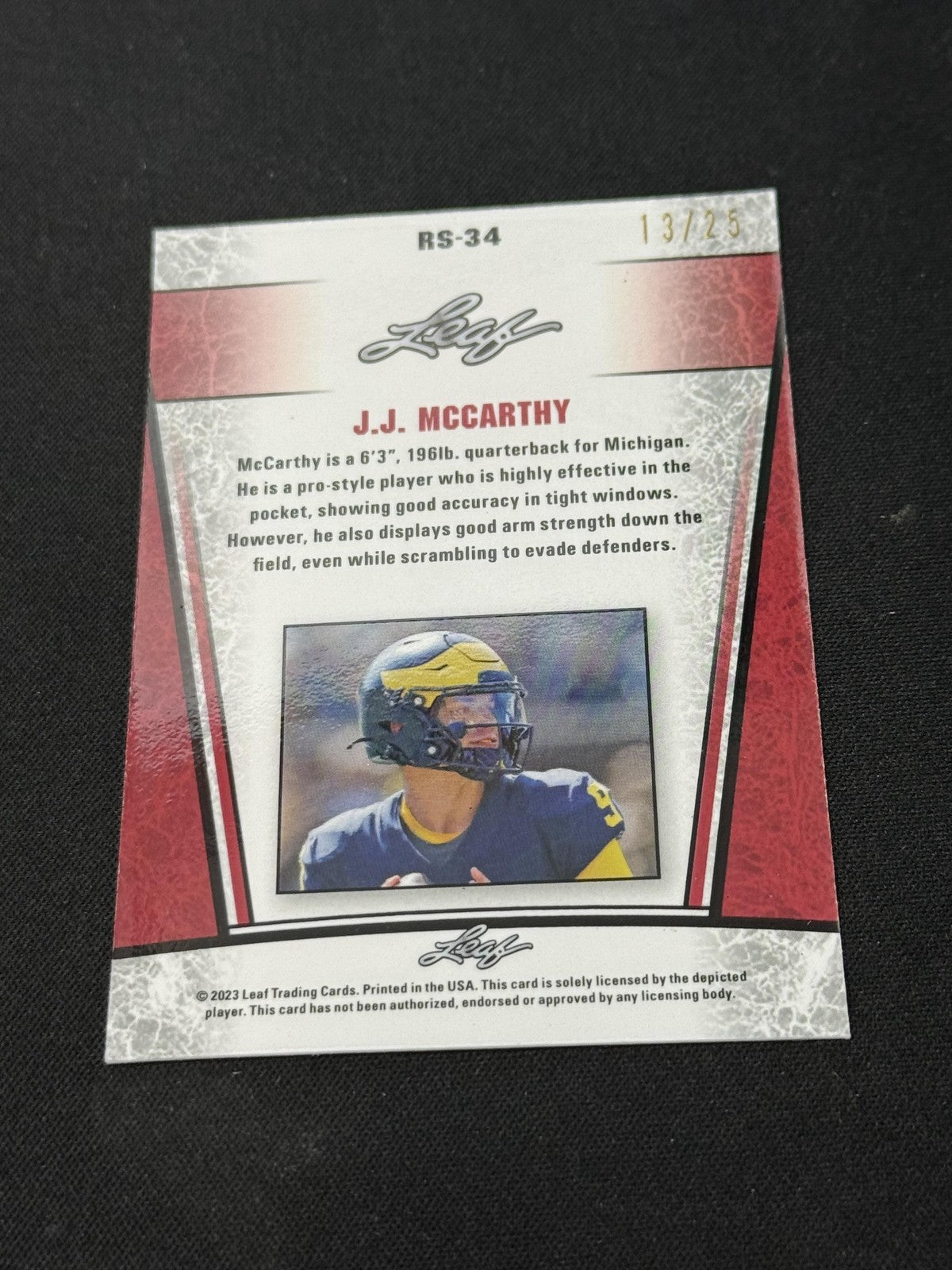 JJ McCarthy 2023 LEAF Metal Rookie Silver /25 RC Vikings