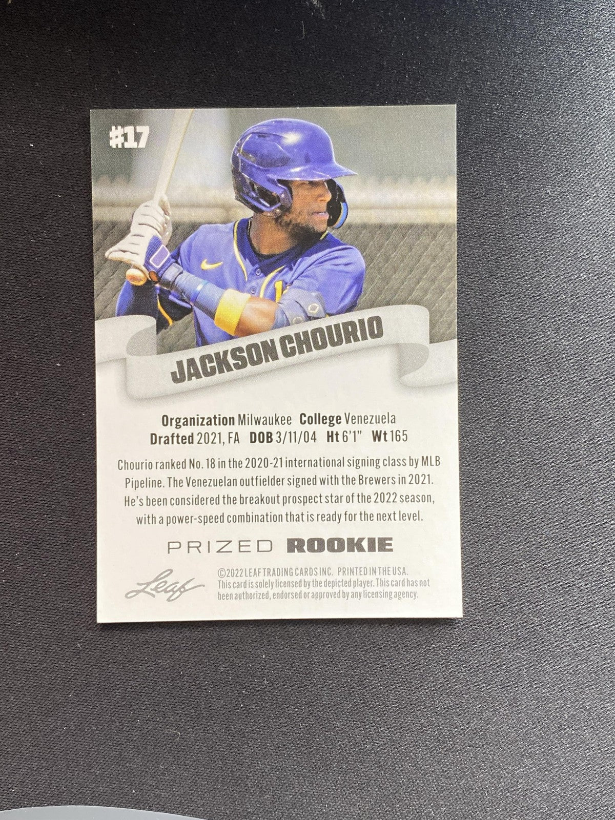 Jackson Chourio 2022 Leaf Prized Rookie 17 RC 10 Count Lot