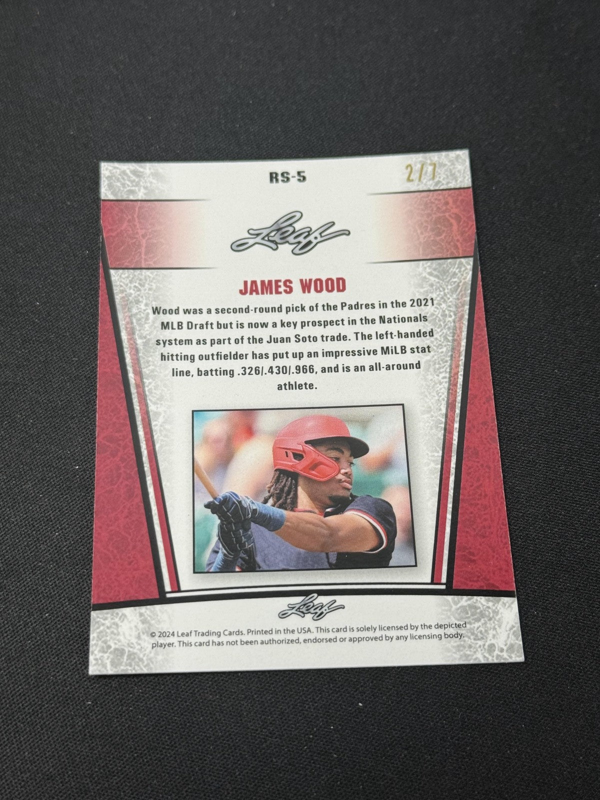 James Wood 2024 Leaf Metal Rookie Black /7 RC Nationals