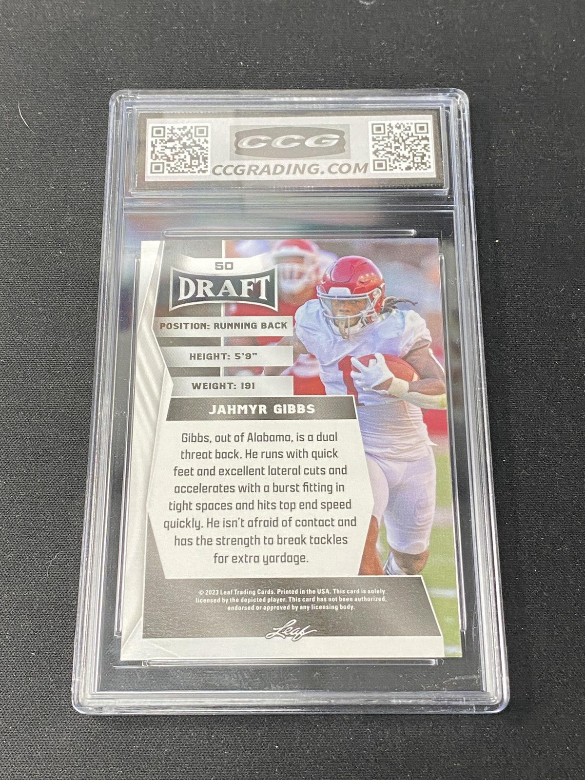 Jahmyr Gibbs 2023 Leaf Draft 50 CCG 10 Alabama Crimson Tide Rookie
