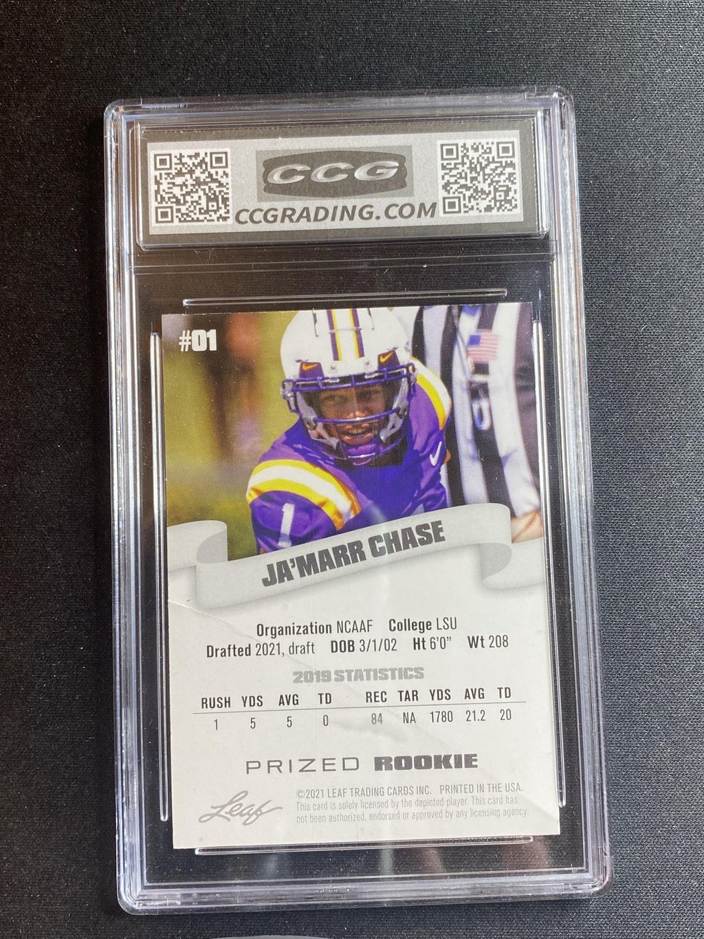 Ja'Marr Chase 2021 Leaf Prized Rookie 1 CCG 10 RC