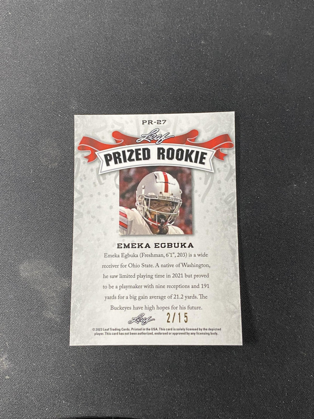 Emeka Egbuka 2023 Leaf Metal Prized Rookie Purple Wave /15 RC Buccaneers