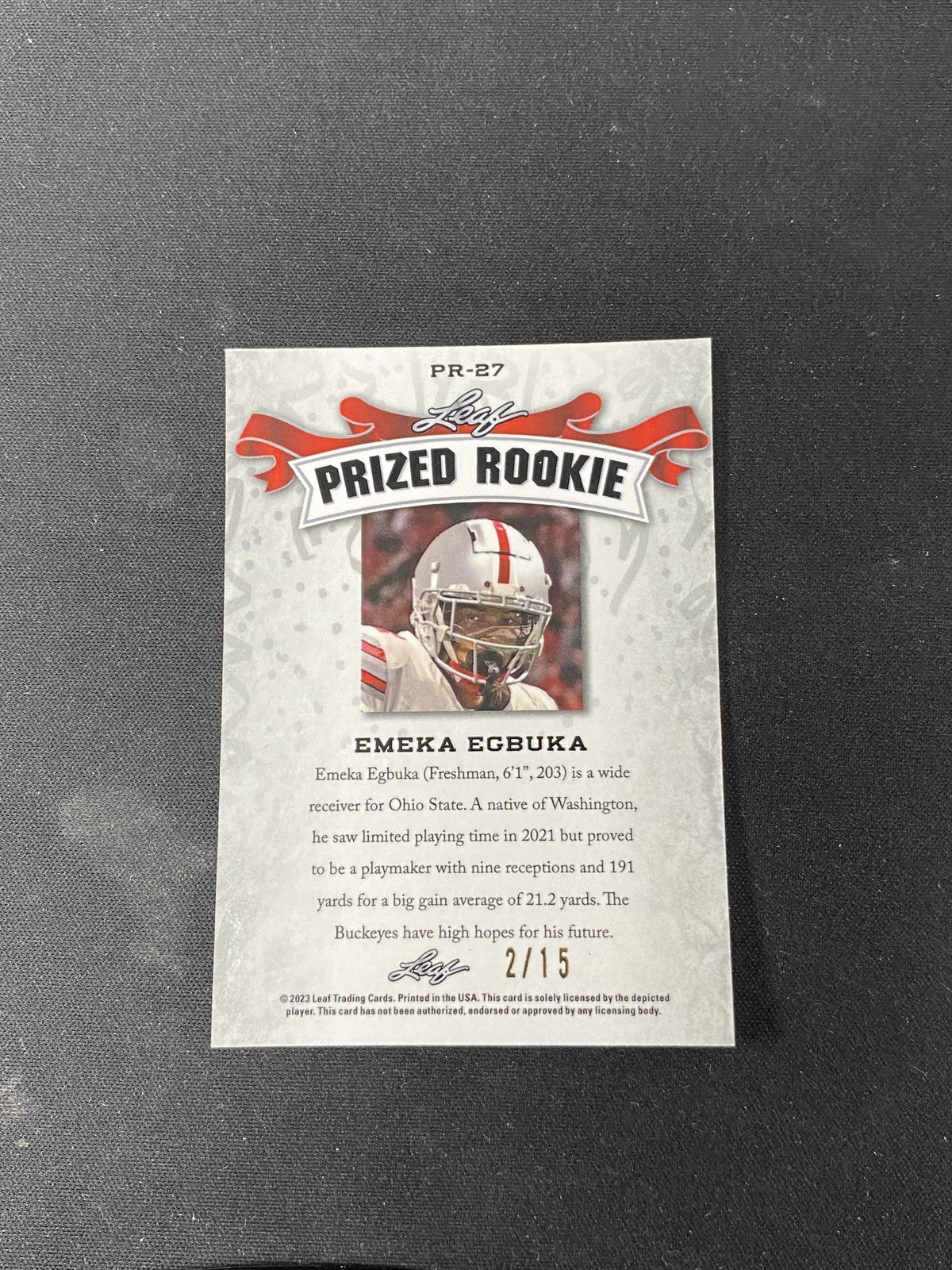 Emeka Egbuka 2023 Leaf Metal Prized Rookie Purple Wave /15 RC Buccaneers