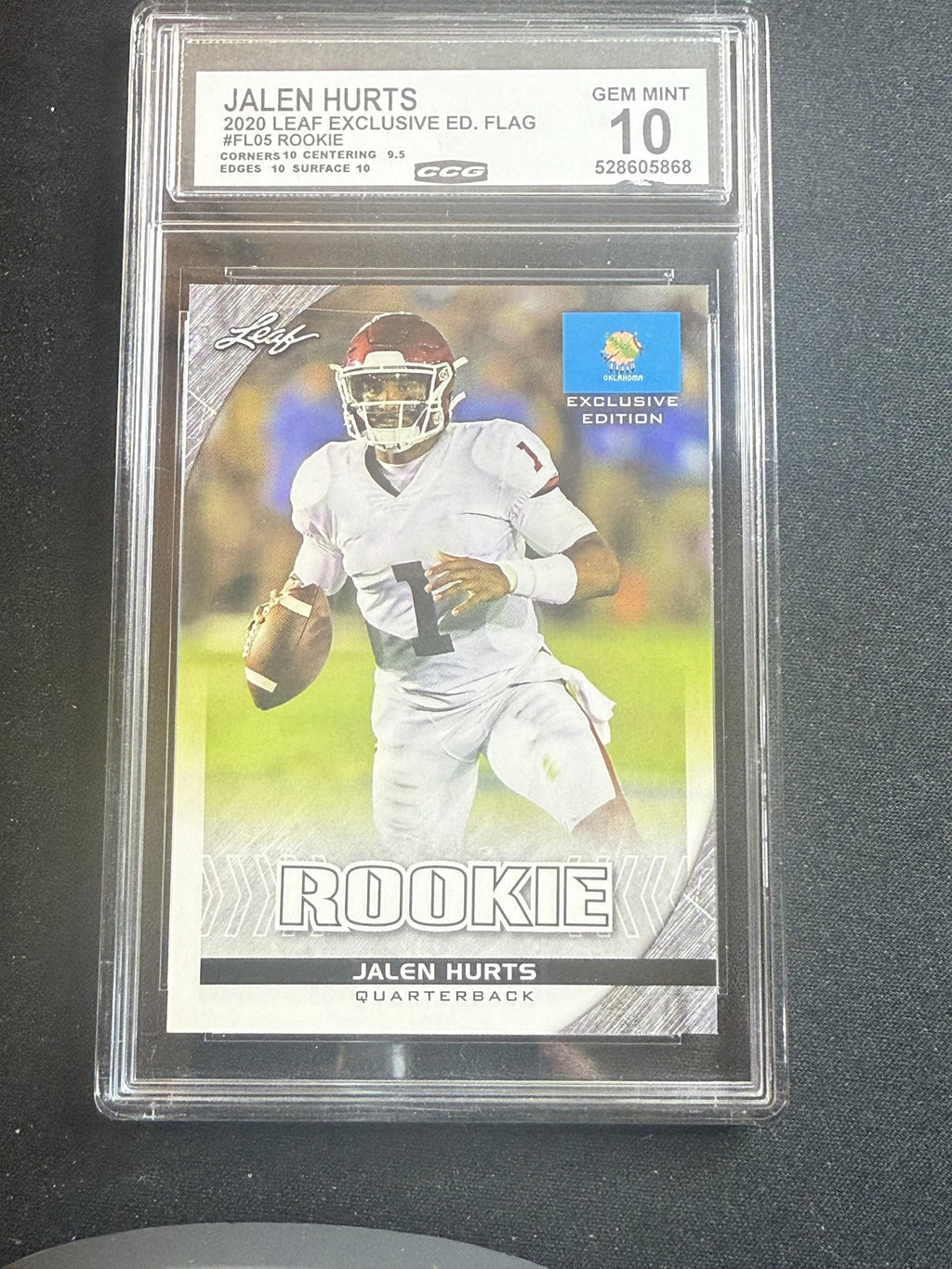 Jalen Hurts 2020 Leaf Flag Rookie CCG 10 Eagles Rookie