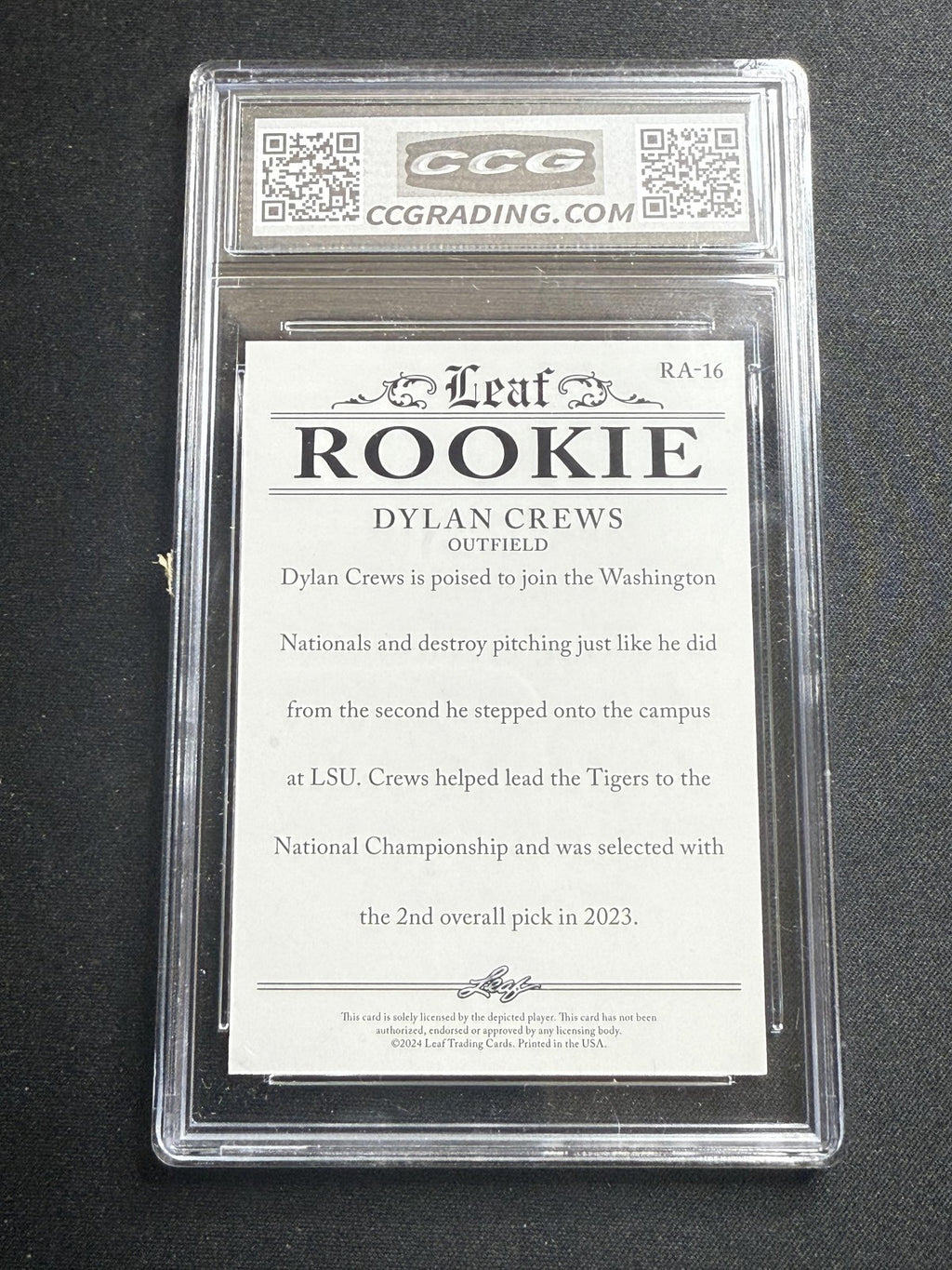 Dylan Crews 2024 Leaf Rookie Achievement CCG 10 Nationals Rookie