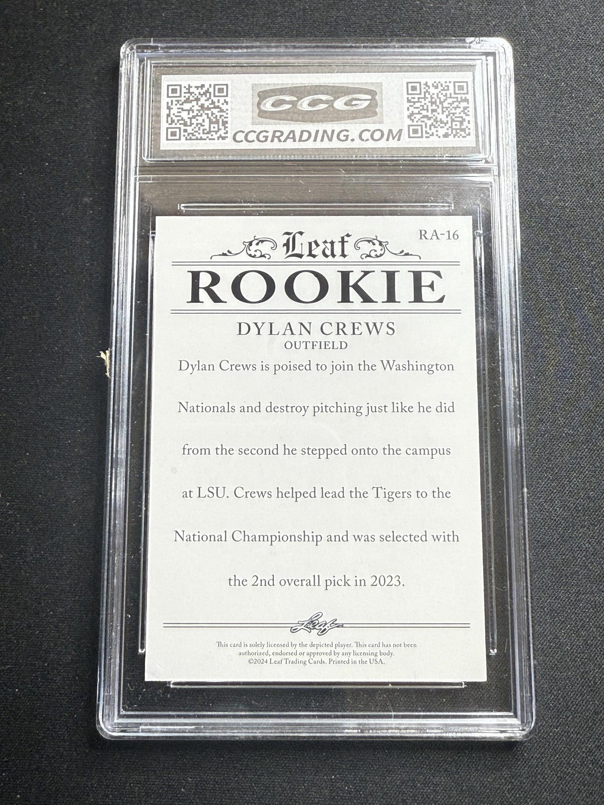 Dylan Crews 2024 Leaf Rookie Achievement CCG 10 Nationals Rookie