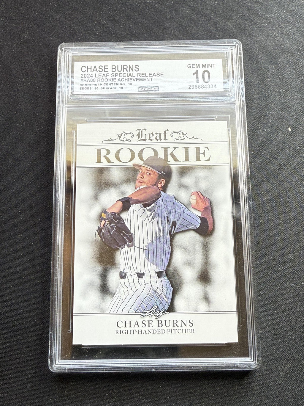 Chase Burns 2024 Leaf Rookie Achievements CCG 10 RC