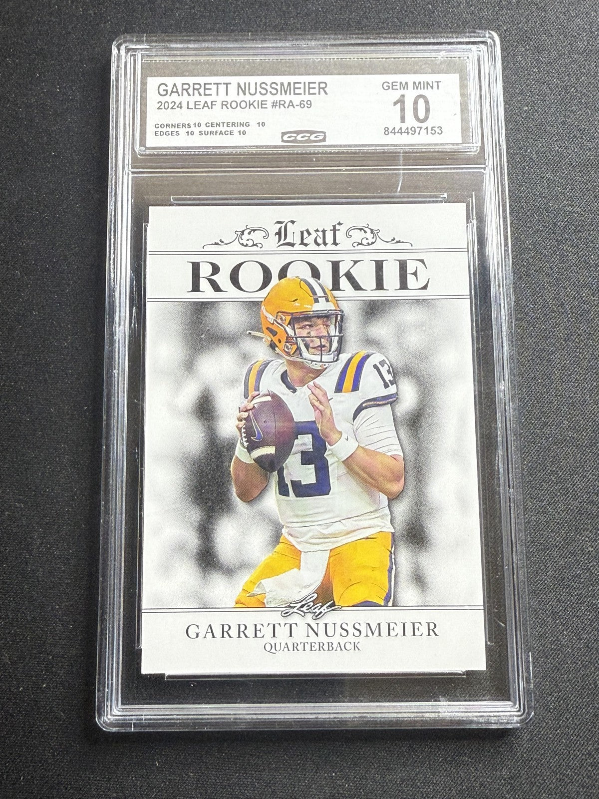 Garrett Nussmeier 2024 Leaf Rookie Achievement CCG 10 LSU Rookie