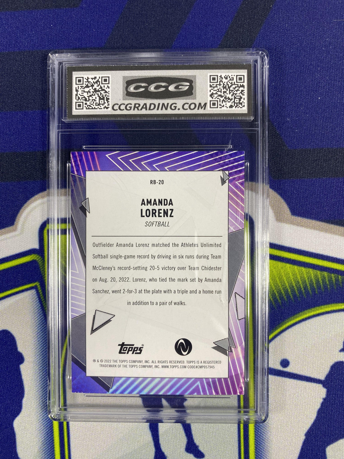 Amanda Lorenz 2022 Topps Athletes Unlimited RB20 CCG 9.5 RC