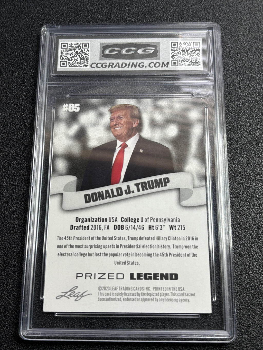 Donald J. Trump 2023 Leaf Prized Legend CCG 10