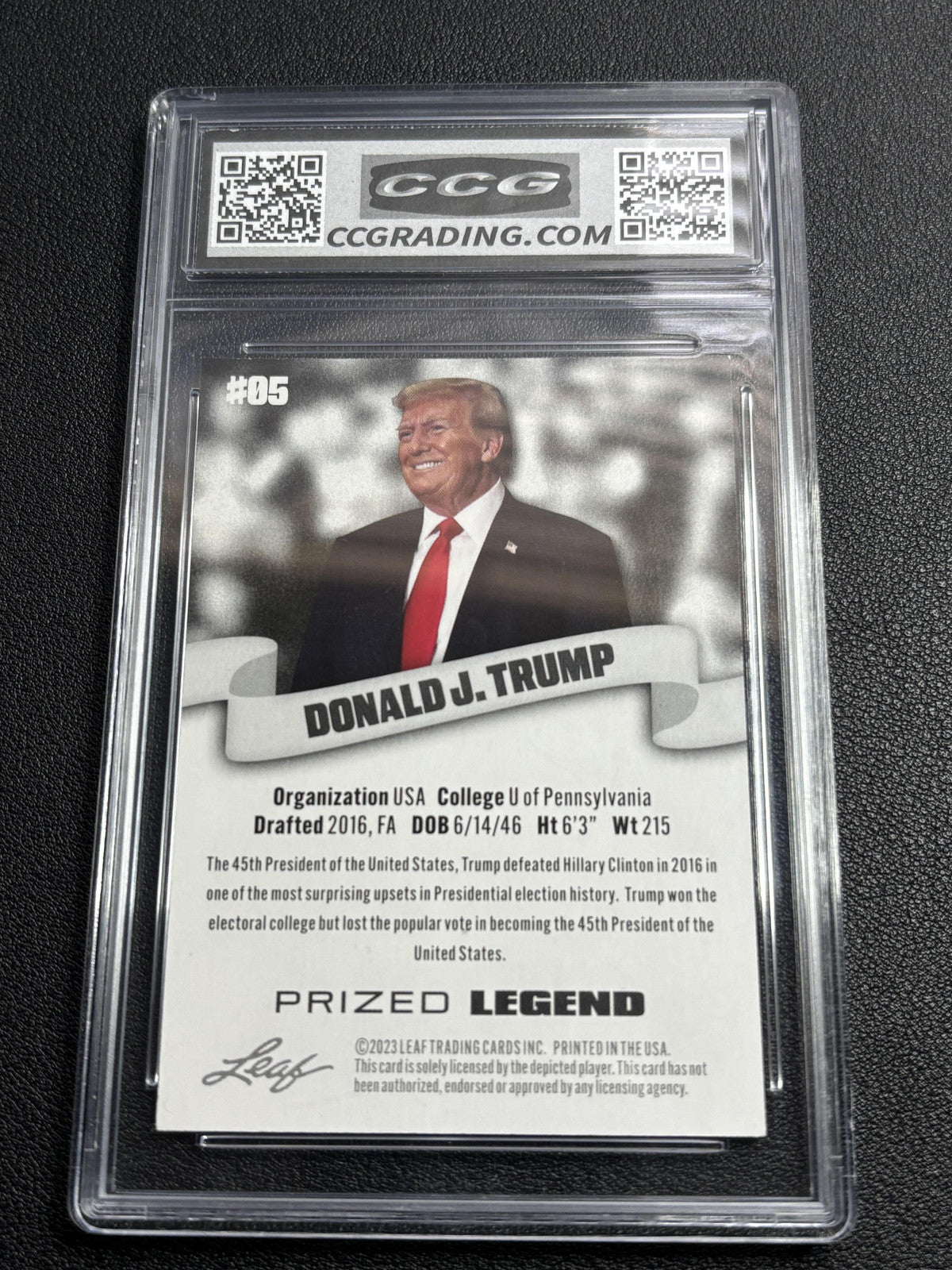 Donald J. Trump 2023 Leaf Prized Legend CCG 10