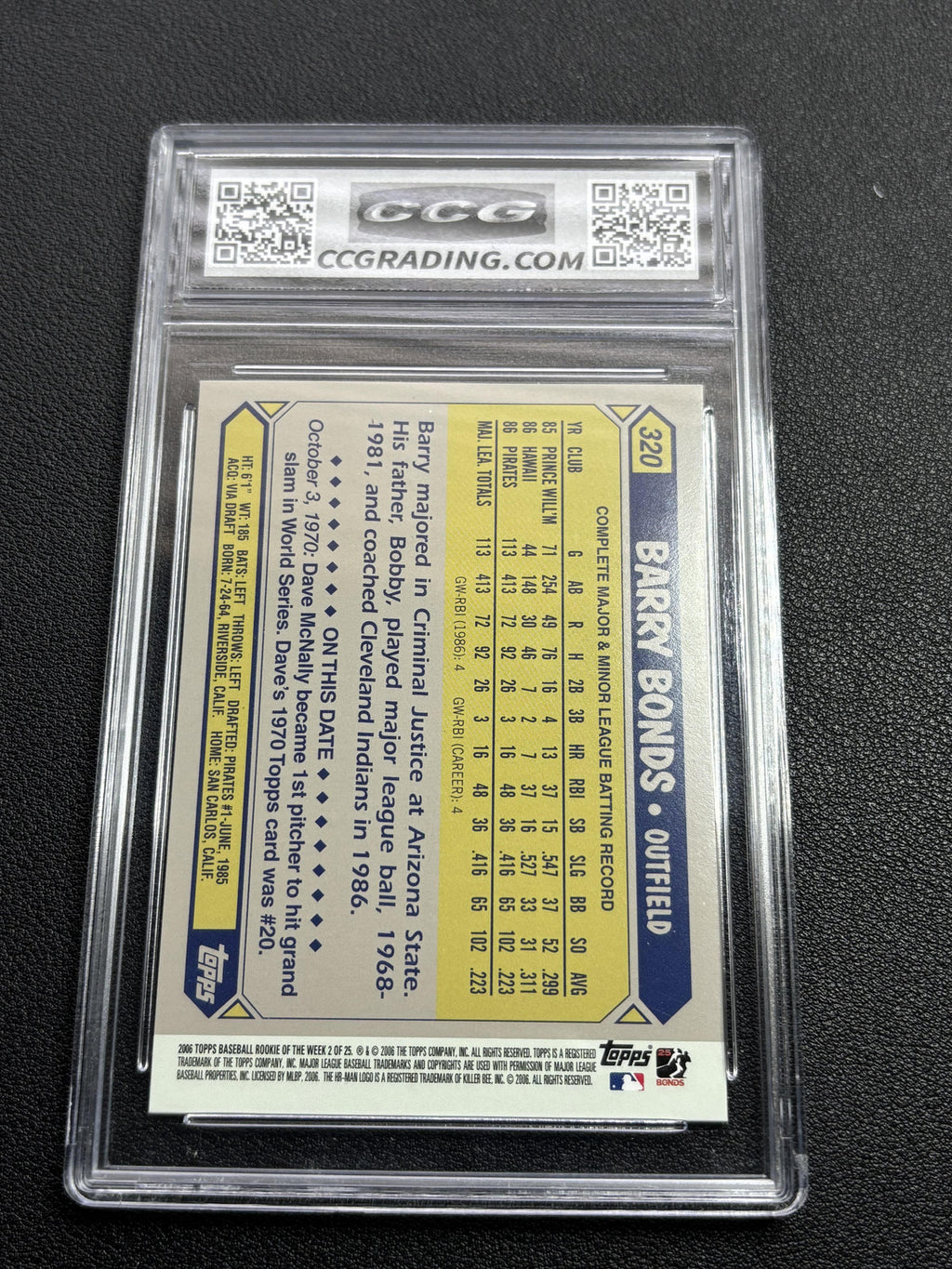 Barry Bonds 2006 Topps Rookie of the Week CCG 10