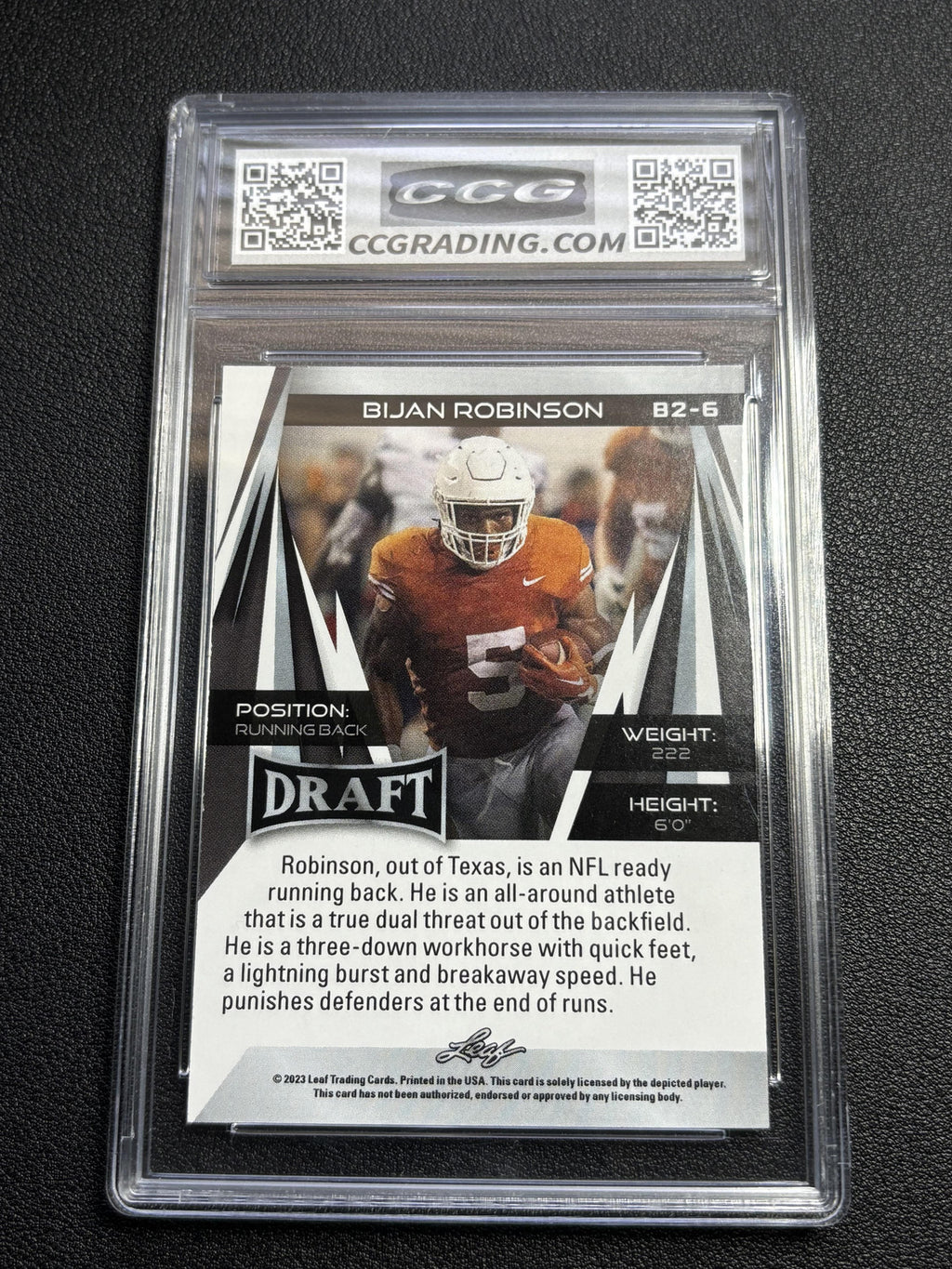 Bijan Robinson 2023 Leaf Draft V2 Gold Rookie CCG 10