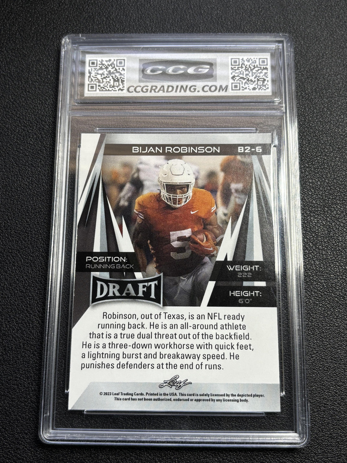 Bijan Robinson 2023 Leaf Draft V2 Gold Rookie CCG 10