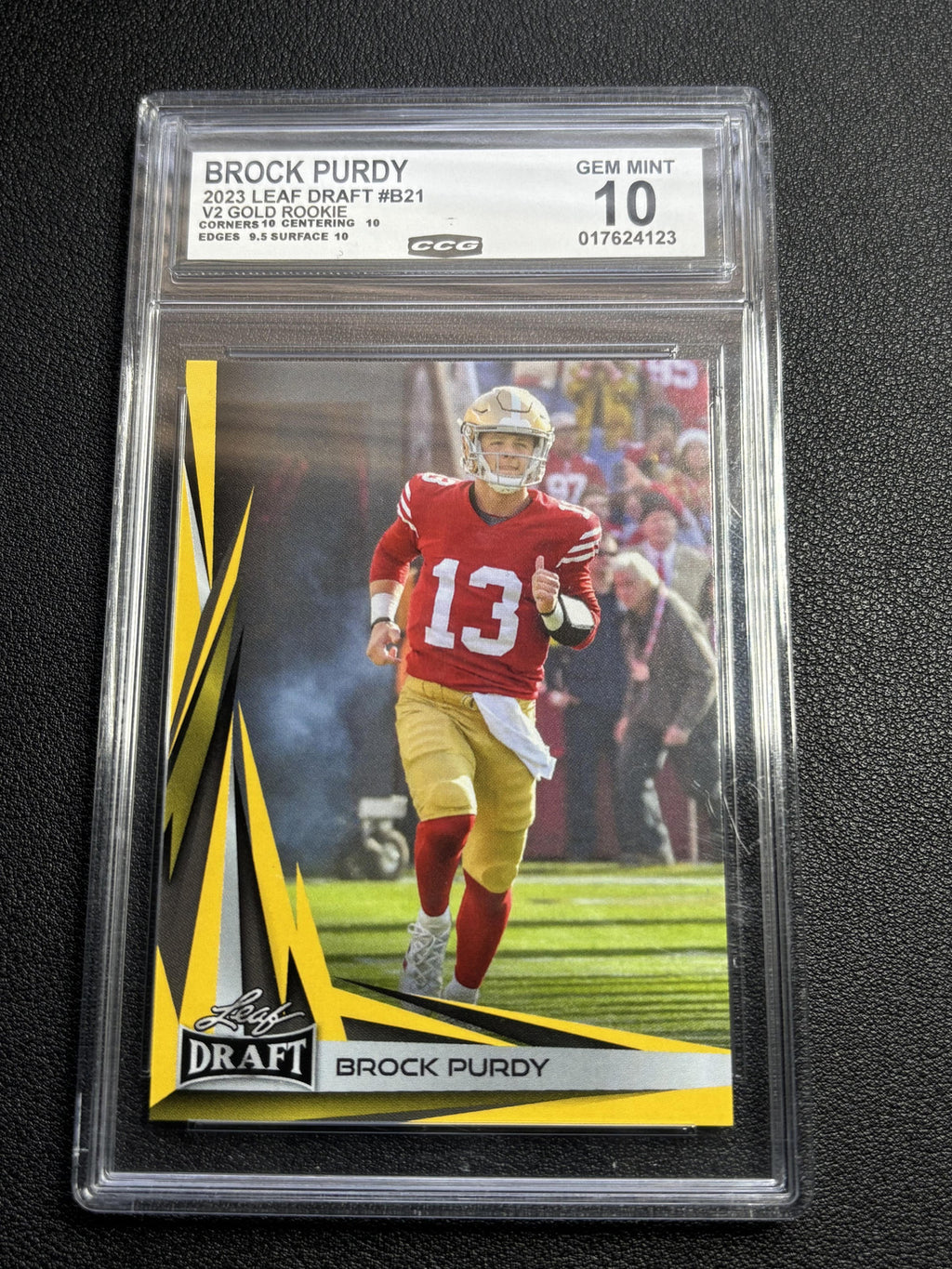 Brock Purdy 2023 Leaf Draft V2 Gold Rookie CCG 10