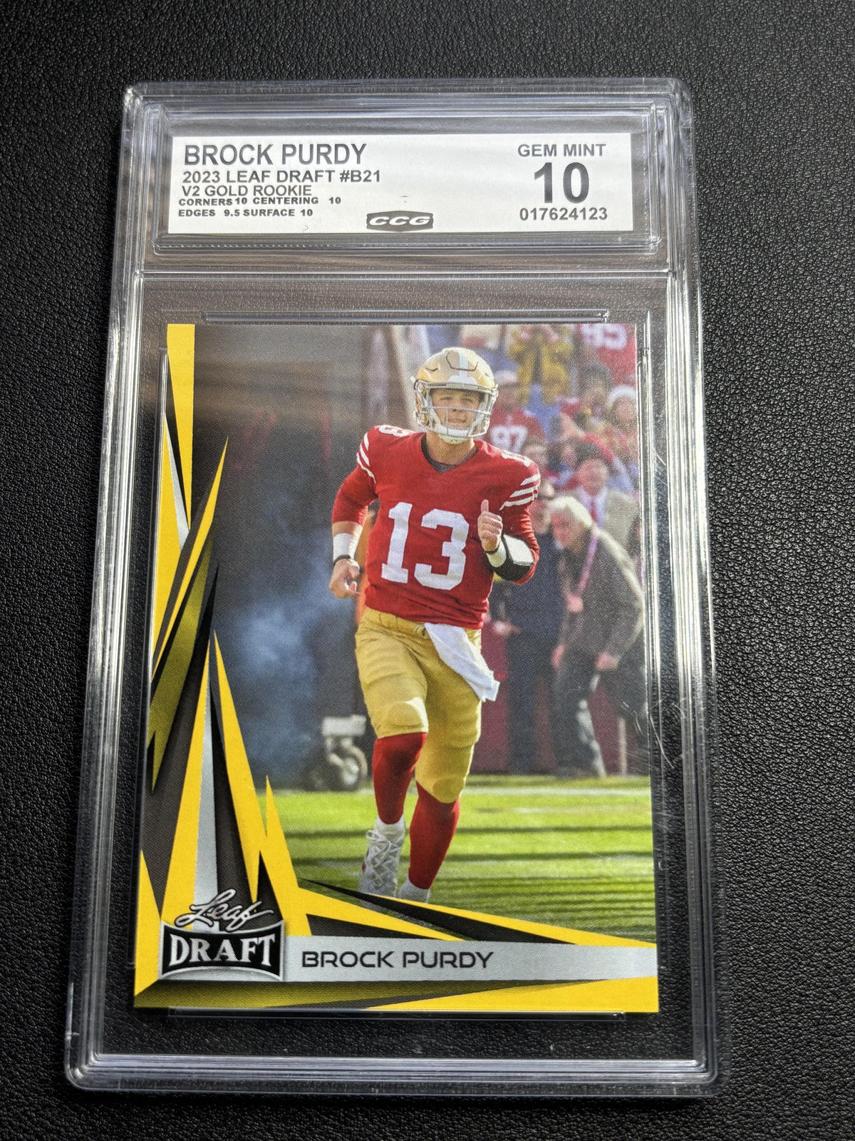 Brock Purdy 2023 Leaf Draft V2 Gold Rookie CCG 10