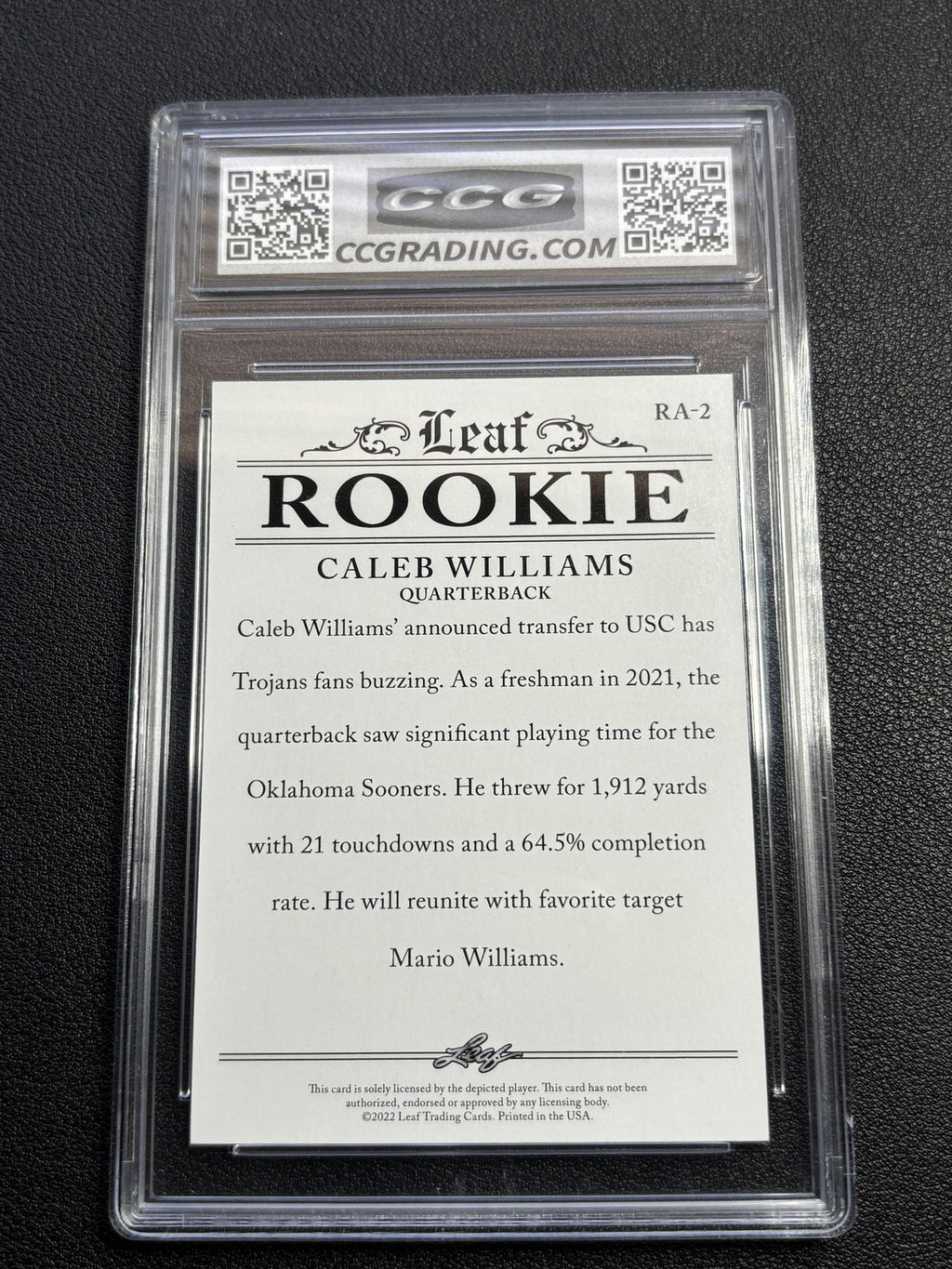 Caleb Williams 2022 Leaf Rookie Achievement CCG 10