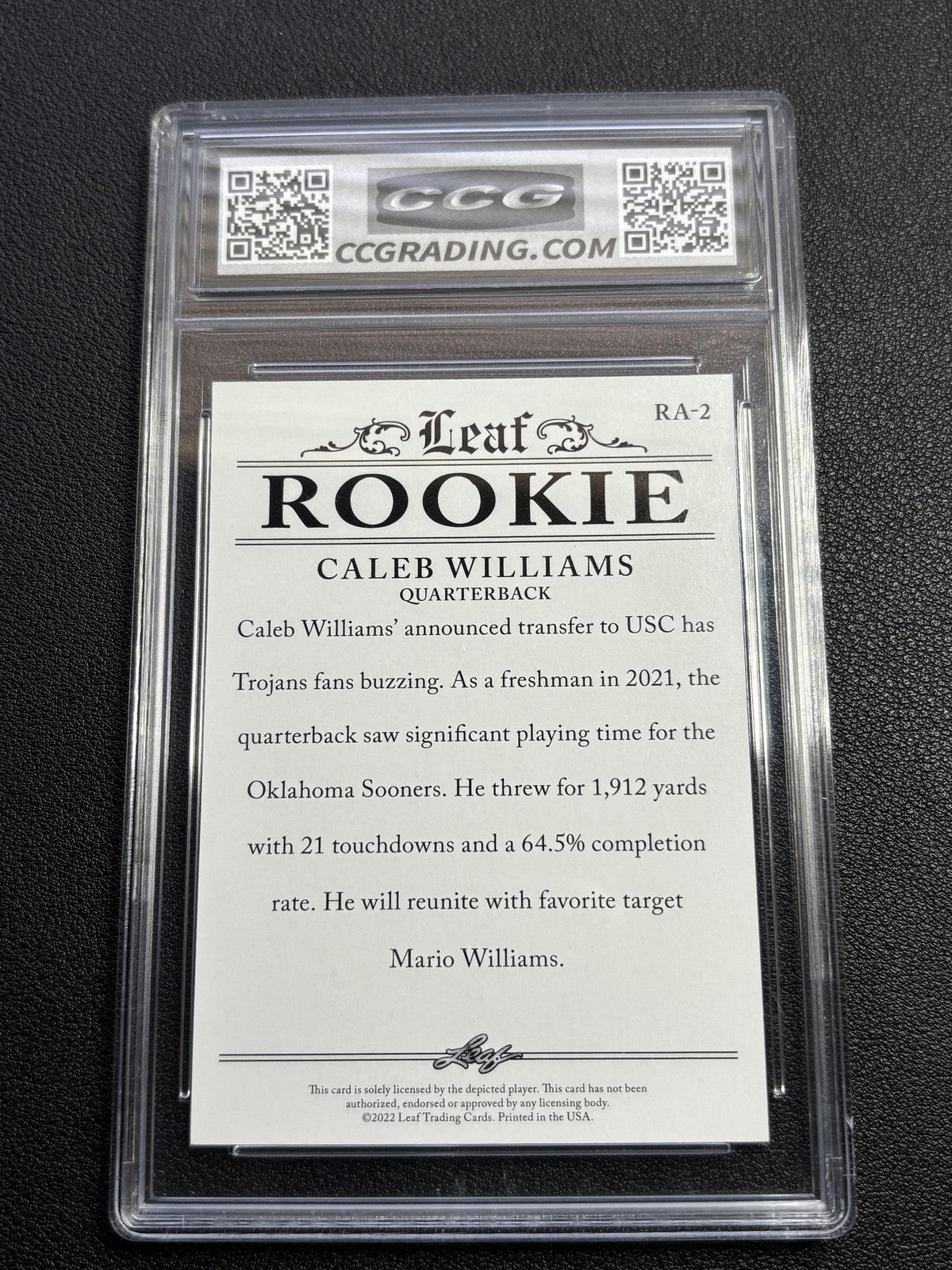 Caleb Williams 2022 Leaf Rookie Achievement CCG 10