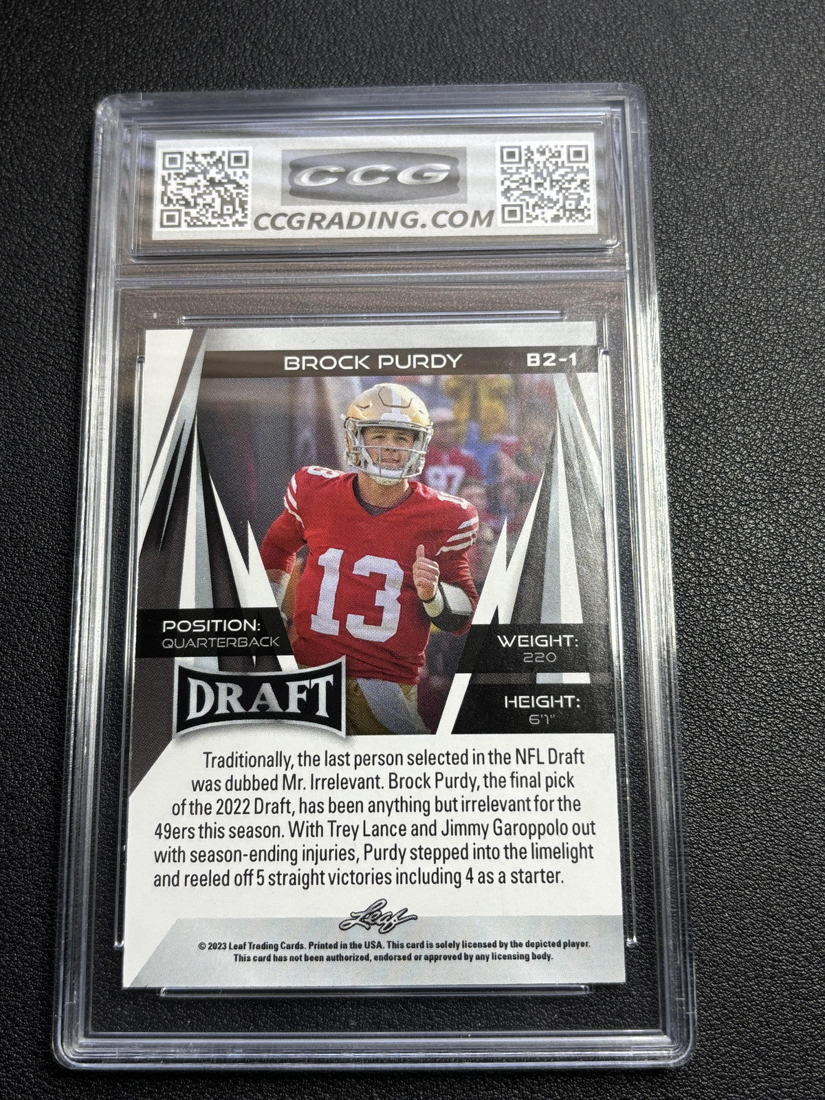 Brock Purdy 2023 Leaf Draft V2 Gold Rookie CCG 10