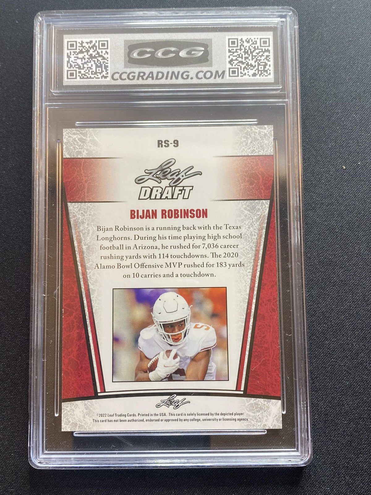 Bijan Robinson 2022 Leaf Draft RS9 Silver Rookie CCG 10 RC