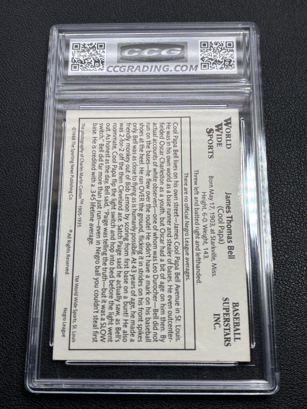 Cool Papa Bell 1988 Negro All Stars Sporting News CCG 10