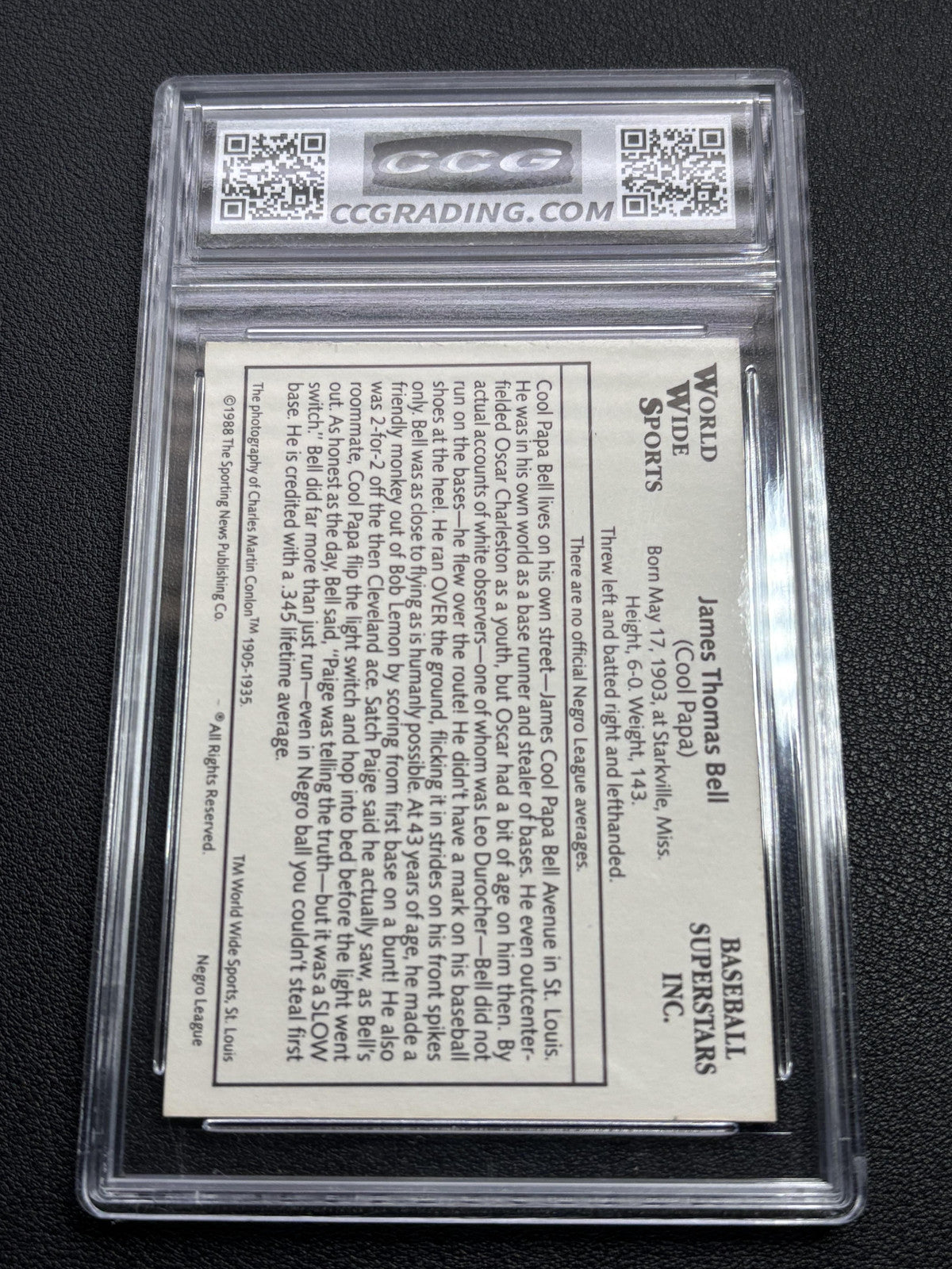 Cool Papa Bell 1988 Negro All Stars Sporting News CCG 10