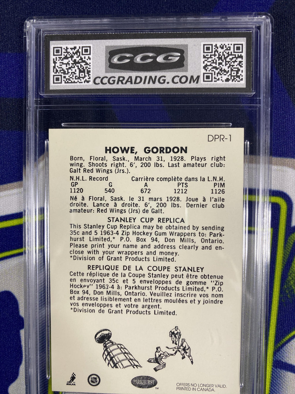 Gordie Howe 1993 Parkhurst SP Parkies Reprint DPR1 CCG 10 RC