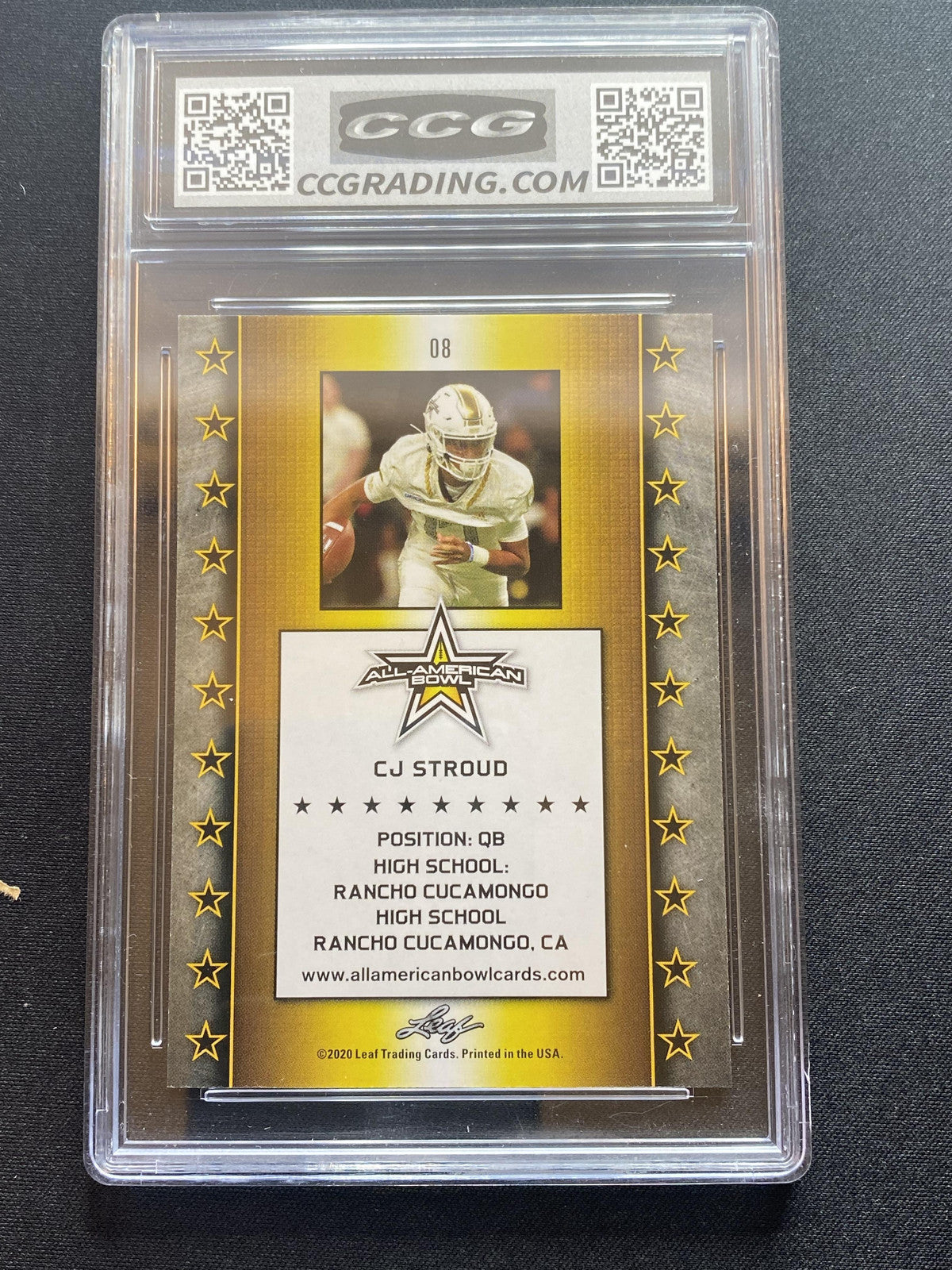 CJ Stroud 2020 Leaf Army All American Bowl 8 Pre Rookie CCG 10 RC