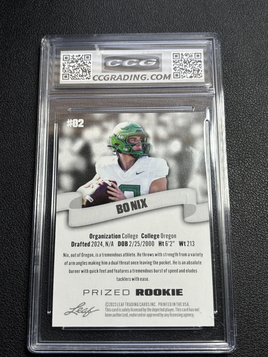 Bo Nix 2023 Leaf Prized Rookie CCG 10